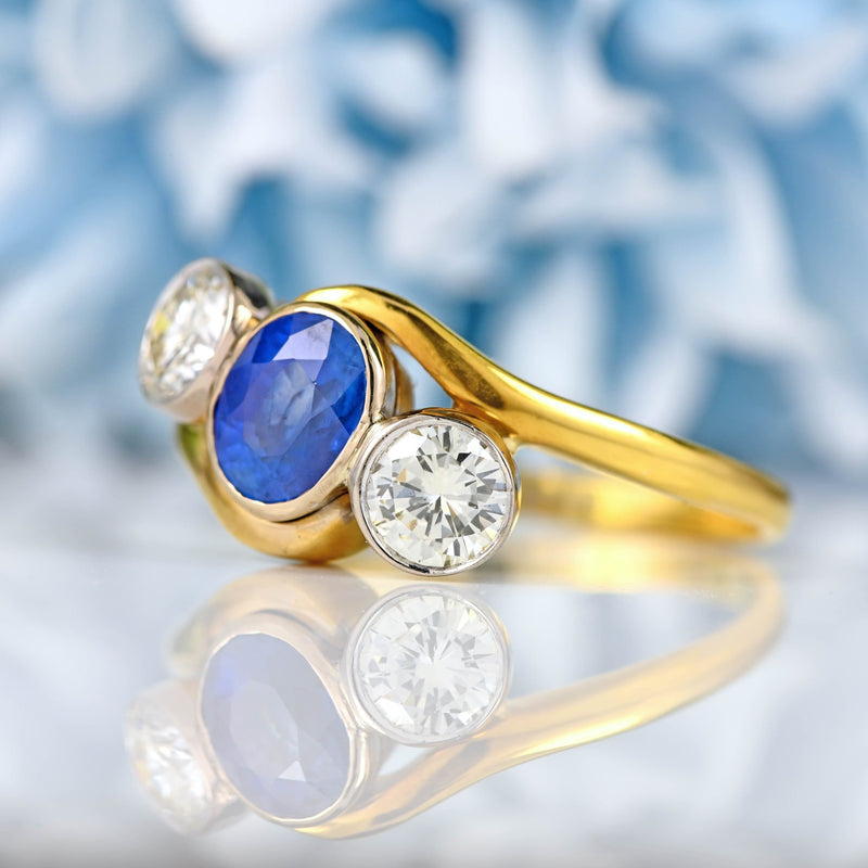 Ellibelle Jewellery Sapphire & Diamond 18ct Gold Three-Stone Crossover Engagement Ring