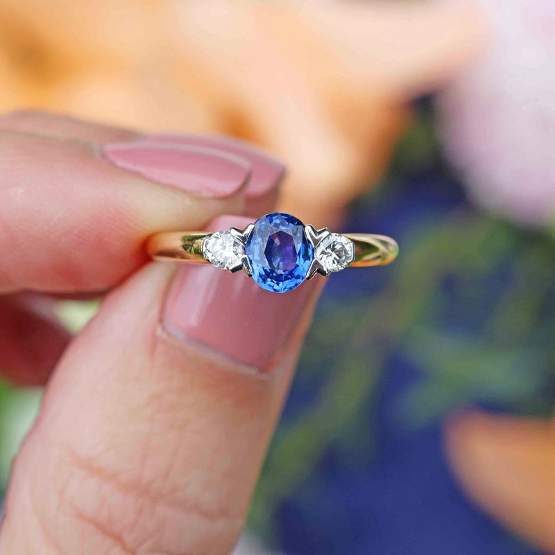 Ellibelle Jewellery Sapphire & Diamond 18ct Gold Three-Stone Engagement Ring (0.80cts)