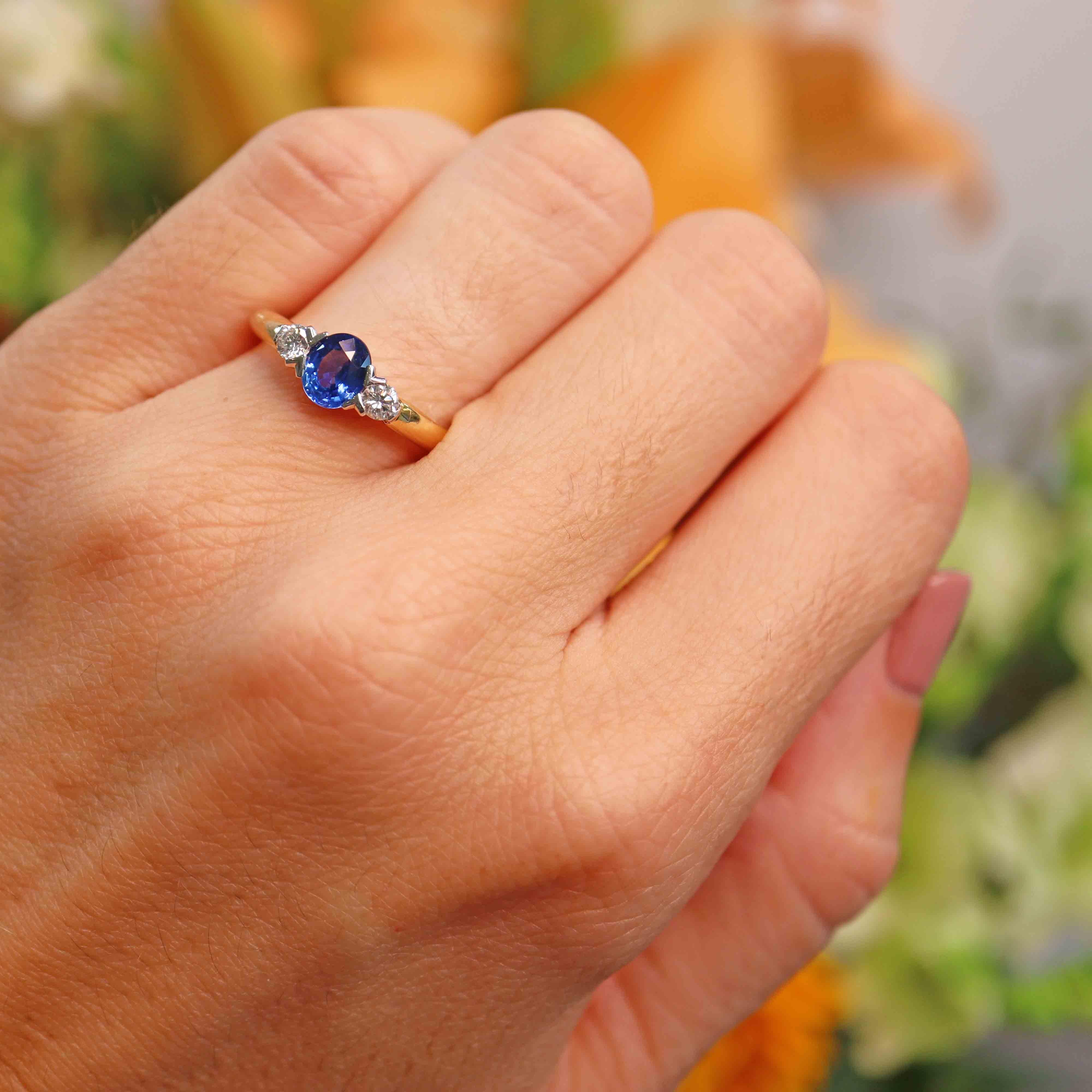 Ellibelle Jewellery Sapphire & Diamond 18ct Gold Three-Stone Engagement Ring (0.80cts)