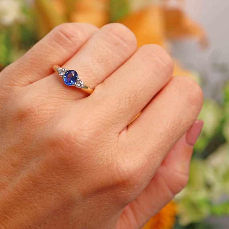 Ellibelle Jewellery Sapphire & Diamond 18ct Gold Three-Stone Engagement Ring (0.80cts)