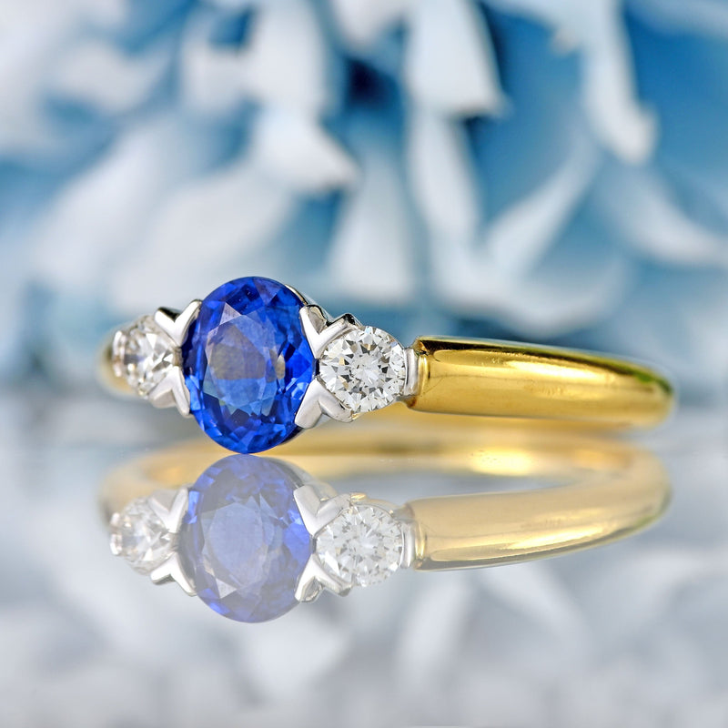 Ellibelle Jewellery Sapphire & Diamond 18ct Gold Three-Stone Engagement Ring (0.80cts)