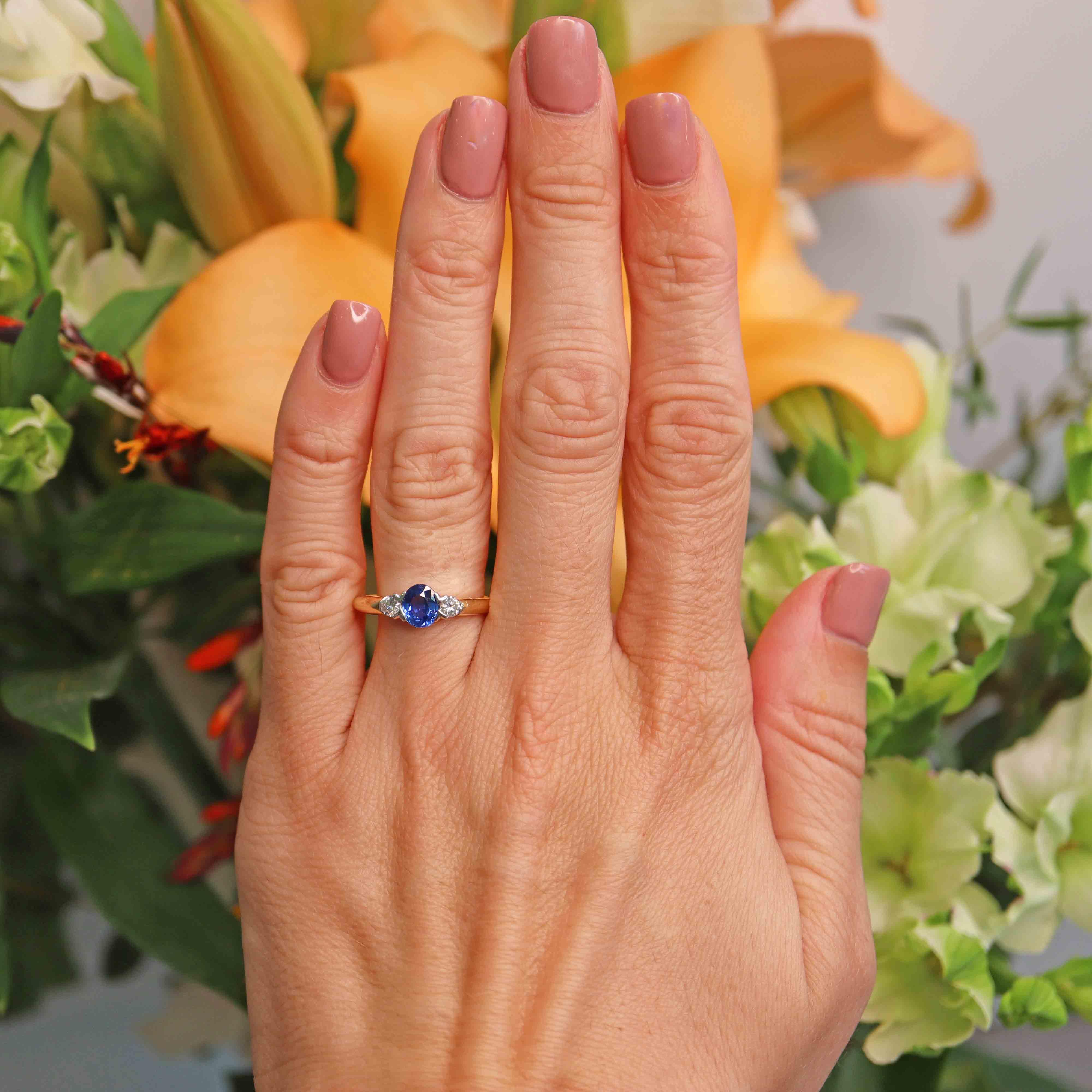 Ellibelle Jewellery Sapphire & Diamond 18ct Gold Three-Stone Engagement Ring (0.80cts)