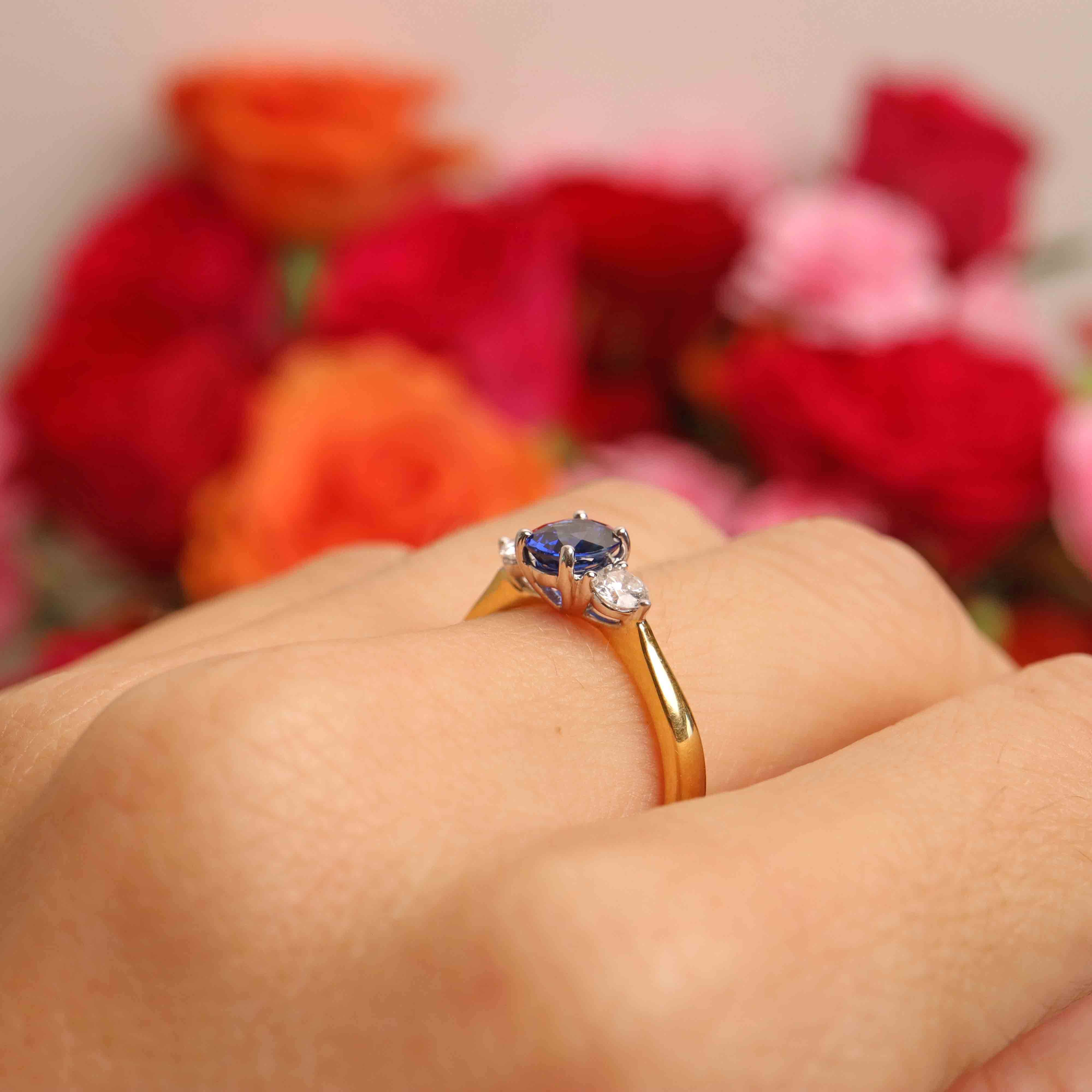 Ellibelle Jewellery Sapphire & Diamond 18ct Gold Three-Stone Trilogy Ring (0.80cts)