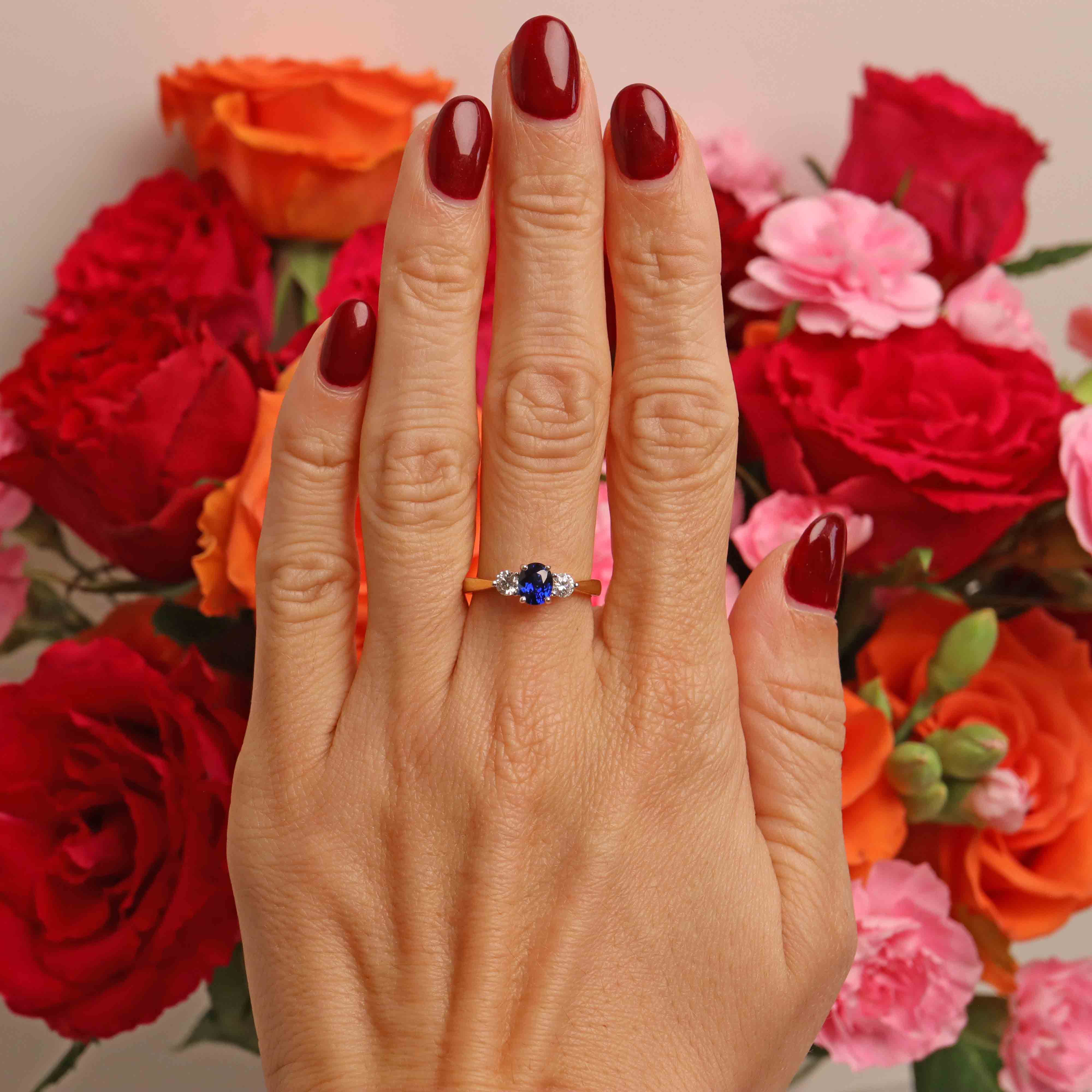 Ellibelle Jewellery Sapphire & Diamond 18ct Gold Three-Stone Trilogy Ring (0.80cts)