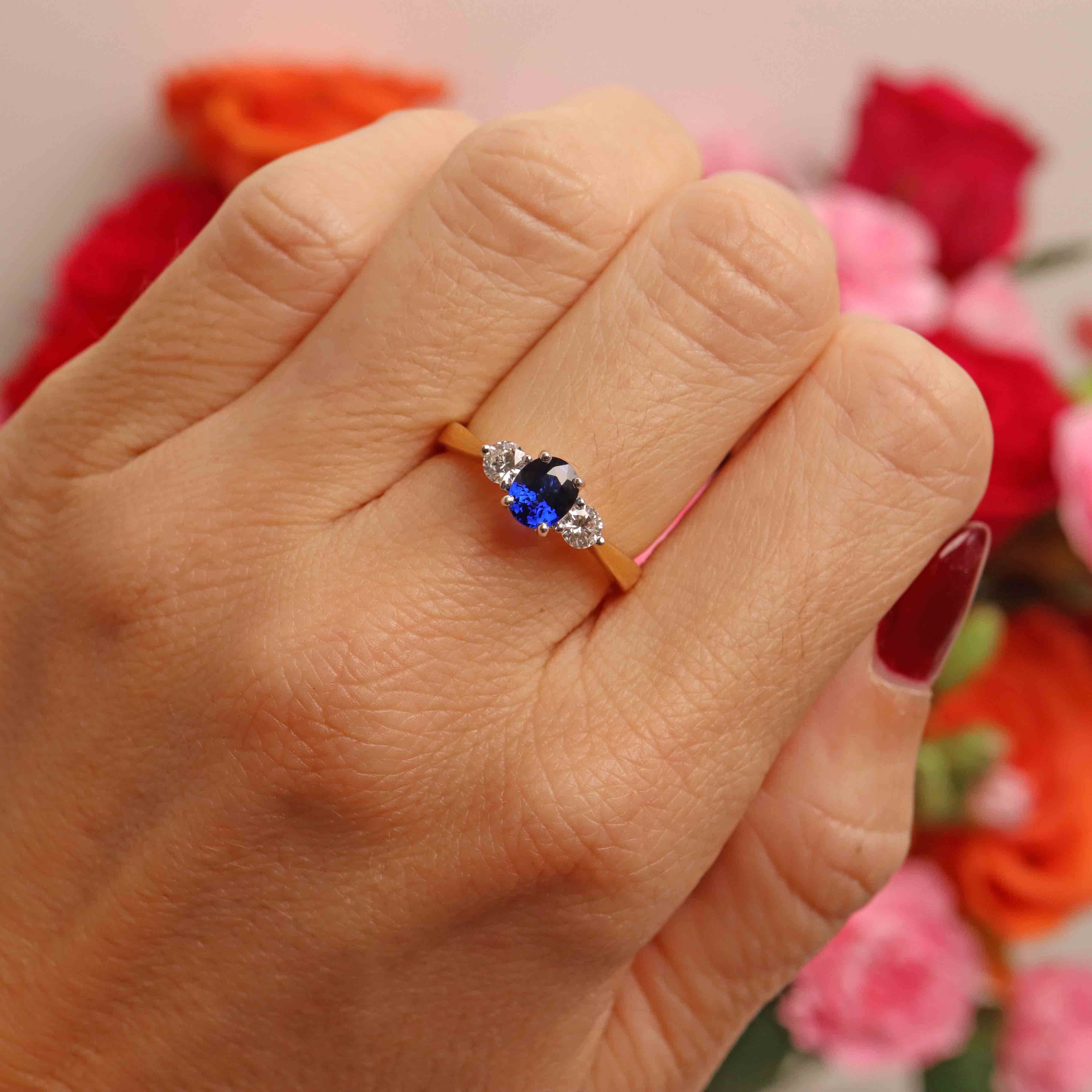 Ellibelle Jewellery Sapphire & Diamond 18ct Gold Three-Stone Trilogy Ring (0.80cts)