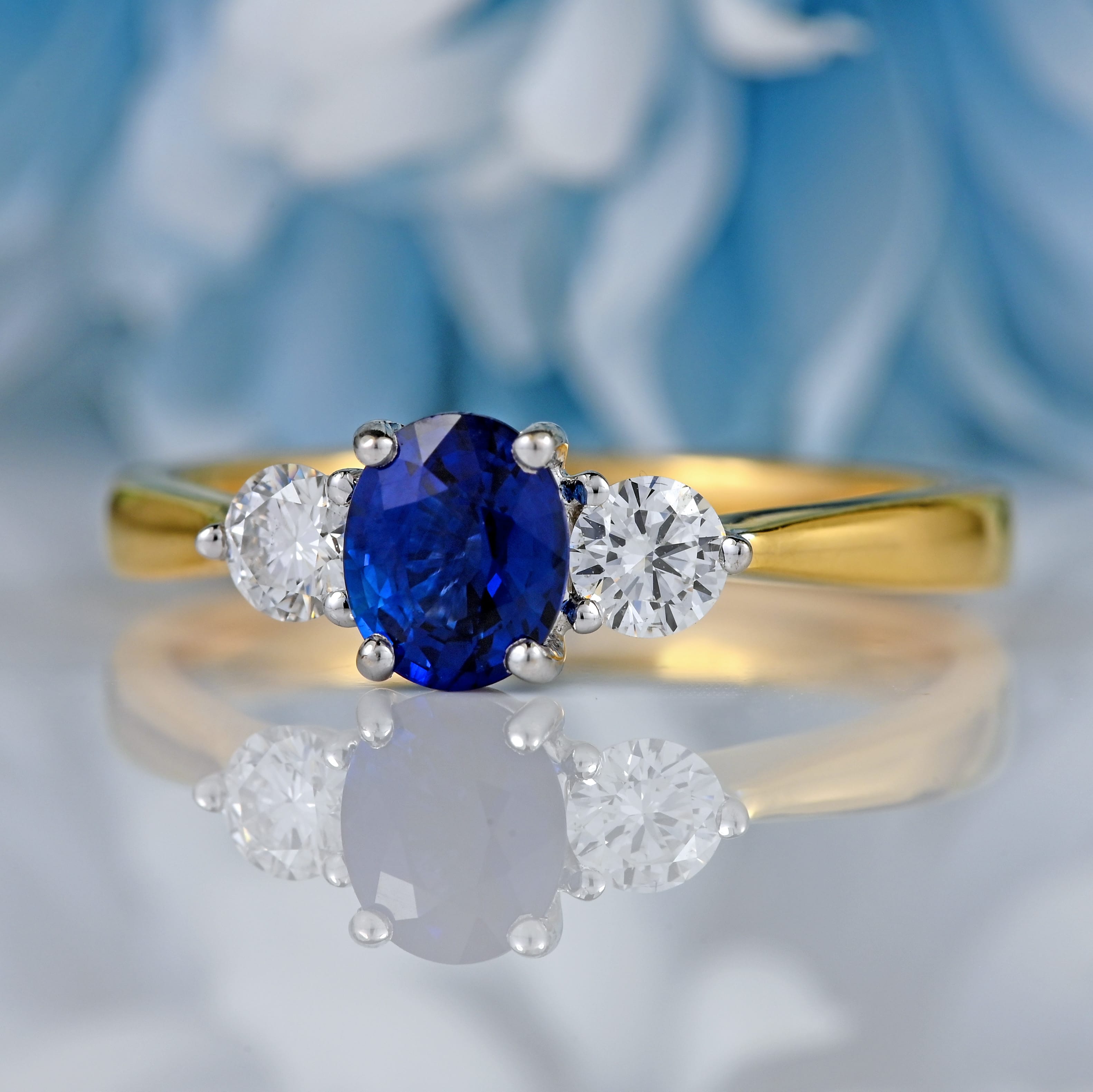 Ellibelle Jewellery Sapphire & Diamond 18ct Gold Three-Stone Trilogy Ring (0.80cts)