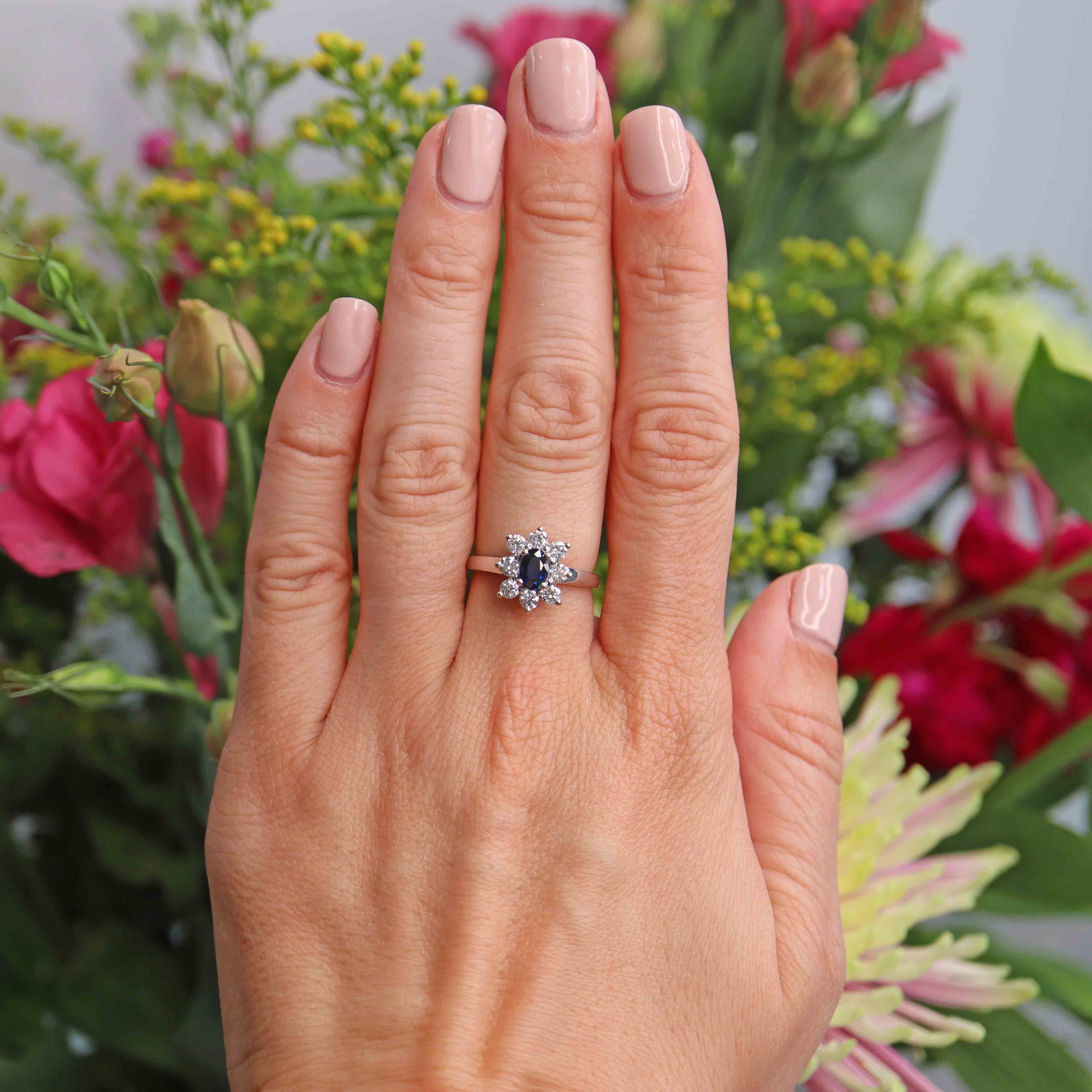 Ellibelle Jewellery Sapphire & Diamond 18ct White Gold Cluster Engagement Ring