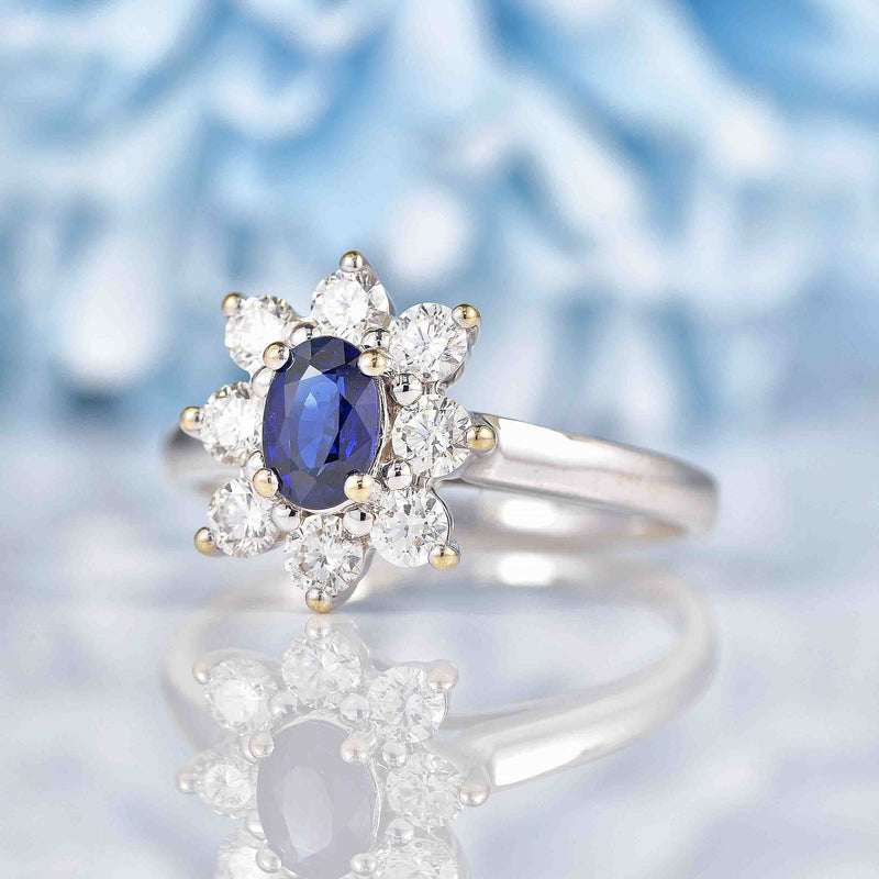 Ellibelle Jewellery Sapphire & Diamond 18ct White Gold Cluster Engagement Ring