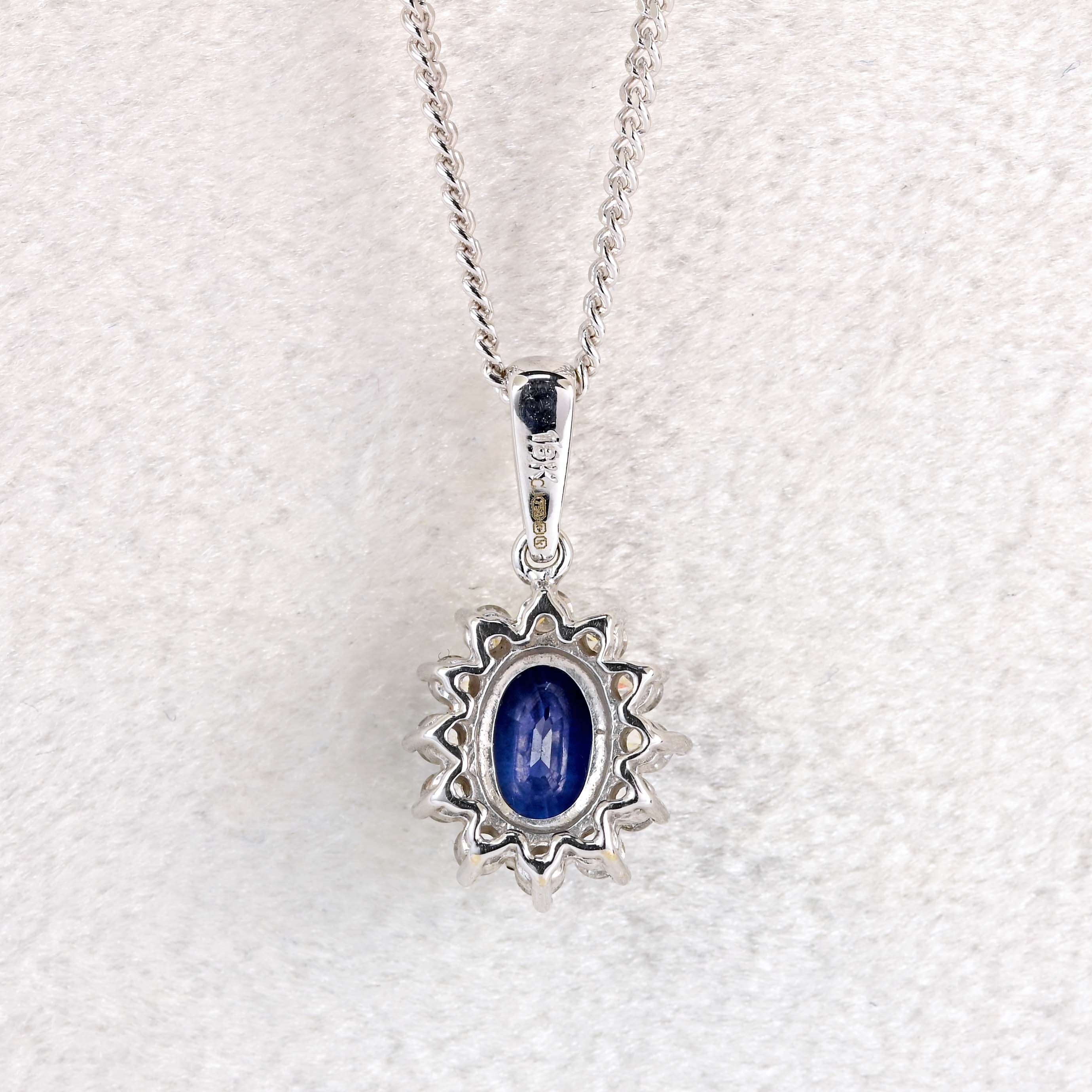 Ellibelle Jewellery Sapphire & Diamond 18ct White Gold Cluster Pendant Necklace