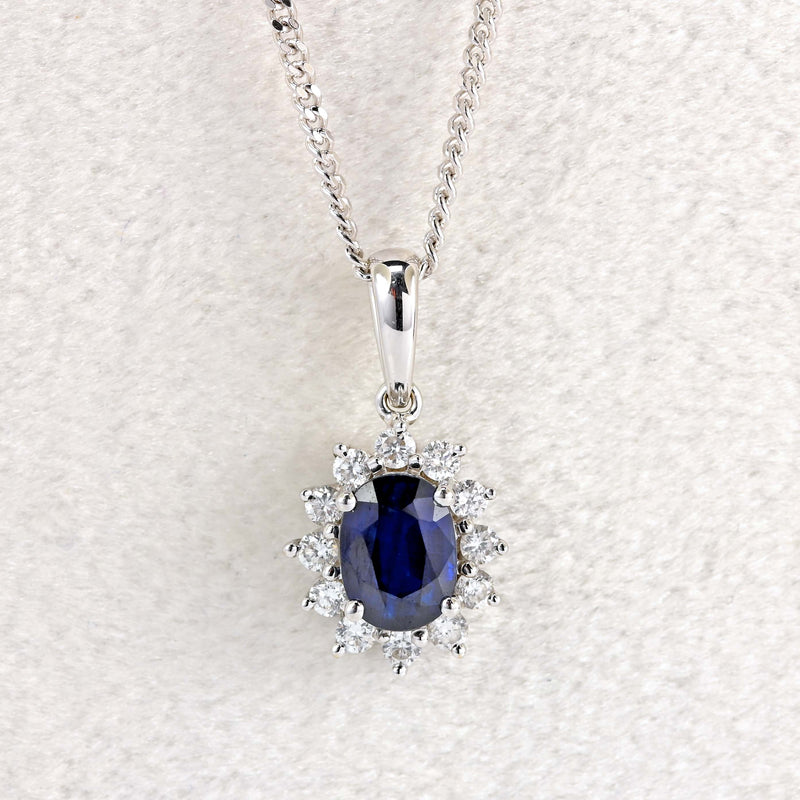 Ellibelle Jewellery Sapphire & Diamond 18ct White Gold Cluster Pendant Necklace