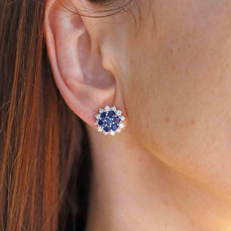Ellibelle Jewellery Sapphire & Diamond 18ct White Gold Cluster Stud Earrings