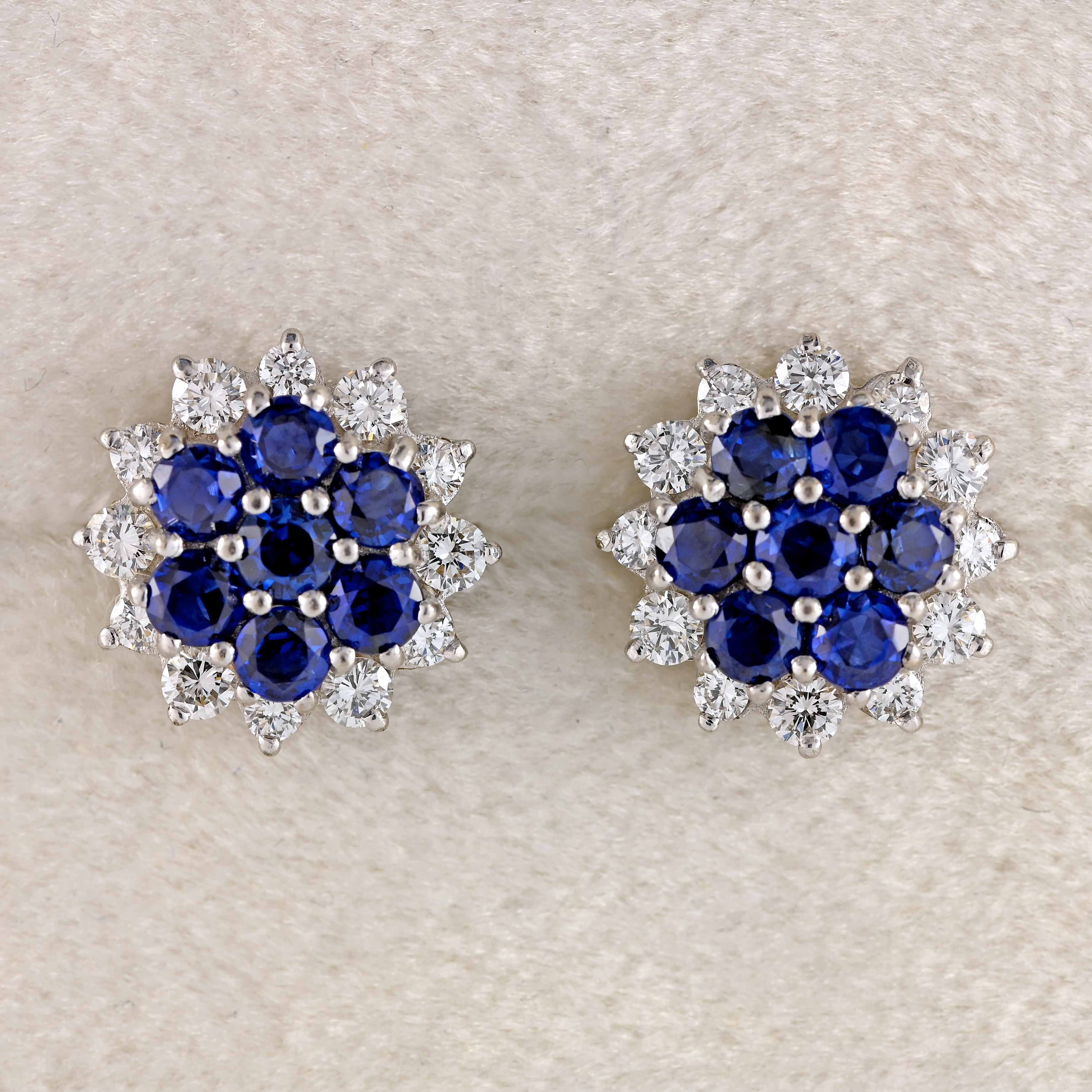 Ellibelle Jewellery Sapphire & Diamond 18ct White Gold Cluster Stud Earrings
