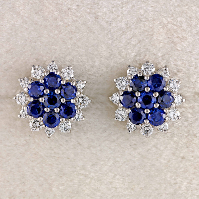 Ellibelle Jewellery Sapphire & Diamond 18ct White Gold Cluster Stud Earrings