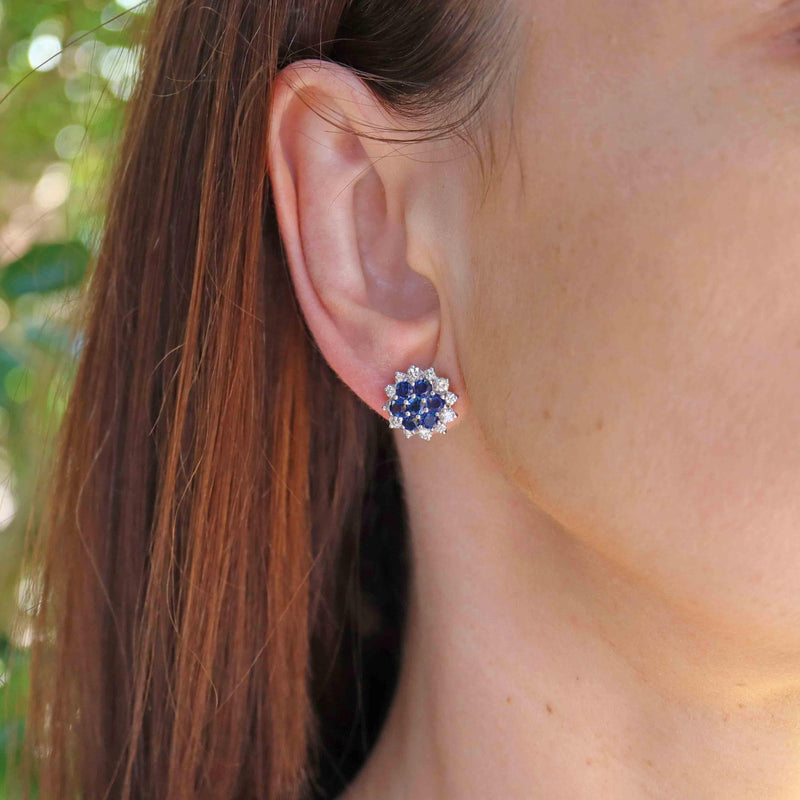 Ellibelle Jewellery Sapphire & Diamond 18ct White Gold Cluster Stud Earrings