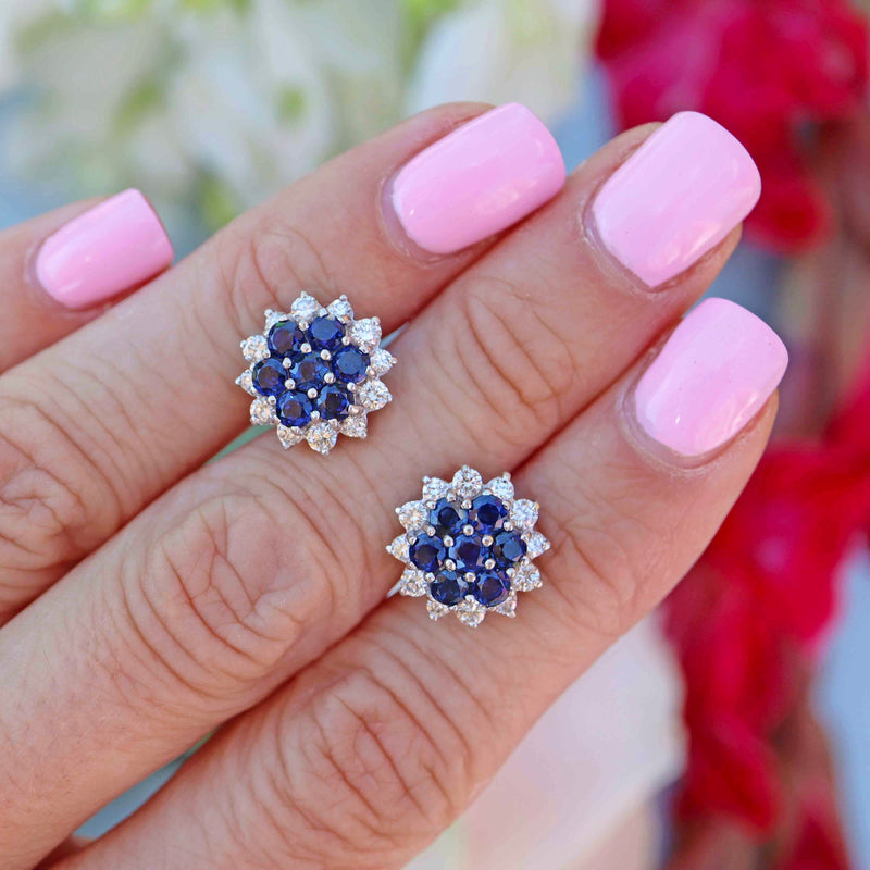 Ellibelle Jewellery Sapphire & Diamond 18ct White Gold Cluster Stud Earrings