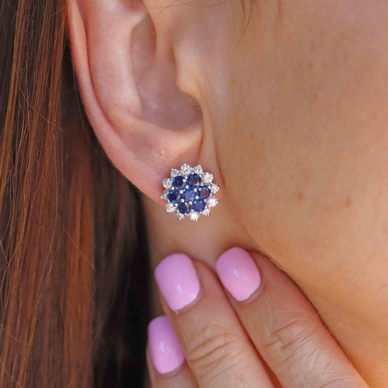 Ellibelle Jewellery Sapphire & Diamond 18ct White Gold Cluster Stud Earrings