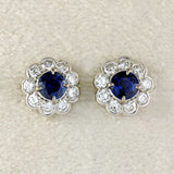 Ellibelle Jewellery Sapphire & Diamond 18ct White Gold Floral Cluster Stud Earrings