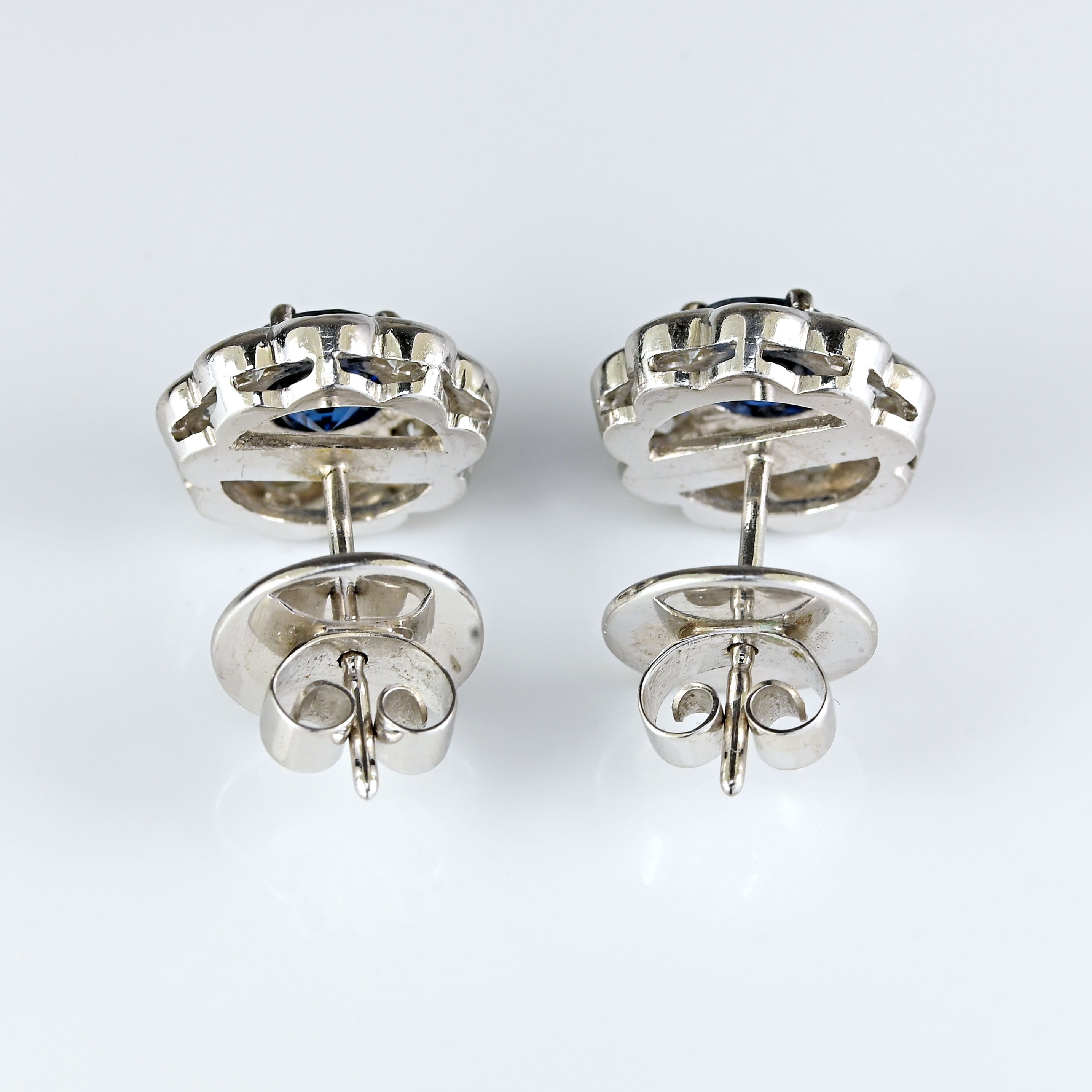 Ellibelle Jewellery Sapphire & Diamond 18ct White Gold Floral Cluster Stud Earrings