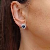 Ellibelle Jewellery Sapphire & Diamond 18ct White Gold Floral Cluster Stud Earrings