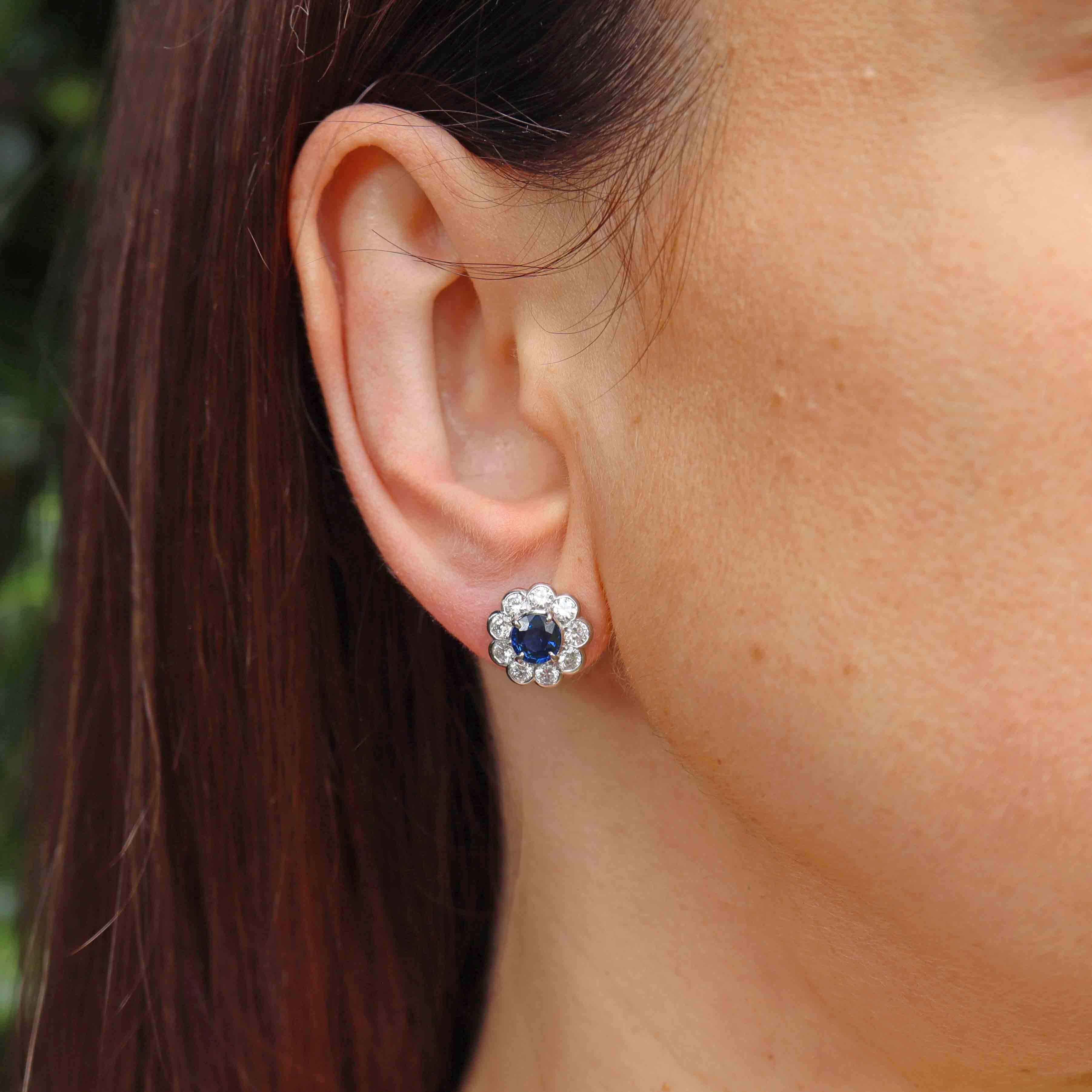 Ellibelle Jewellery Sapphire & Diamond 18ct White Gold Floral Cluster Stud Earrings