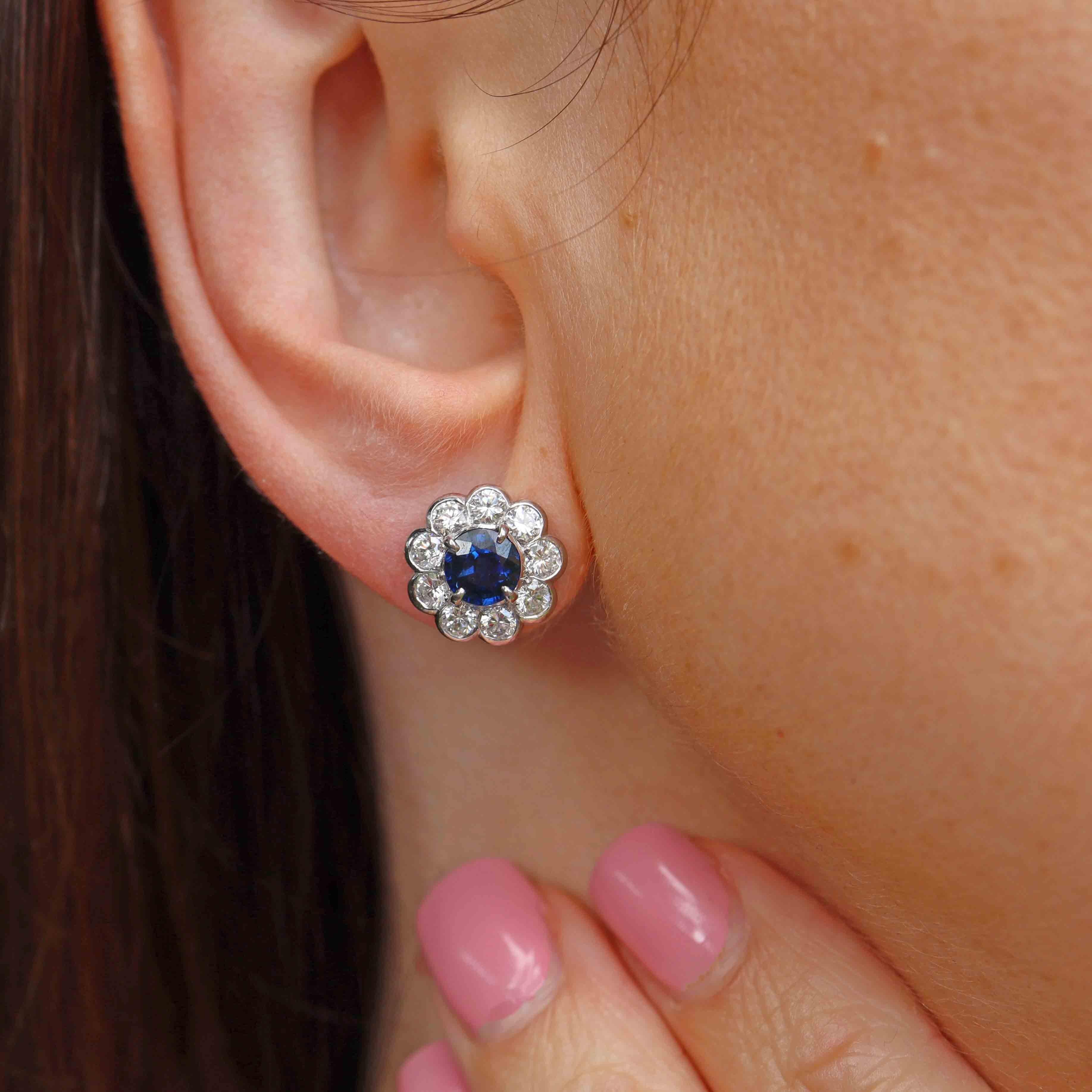 Ellibelle Jewellery Sapphire & Diamond 18ct White Gold Floral Cluster Stud Earrings