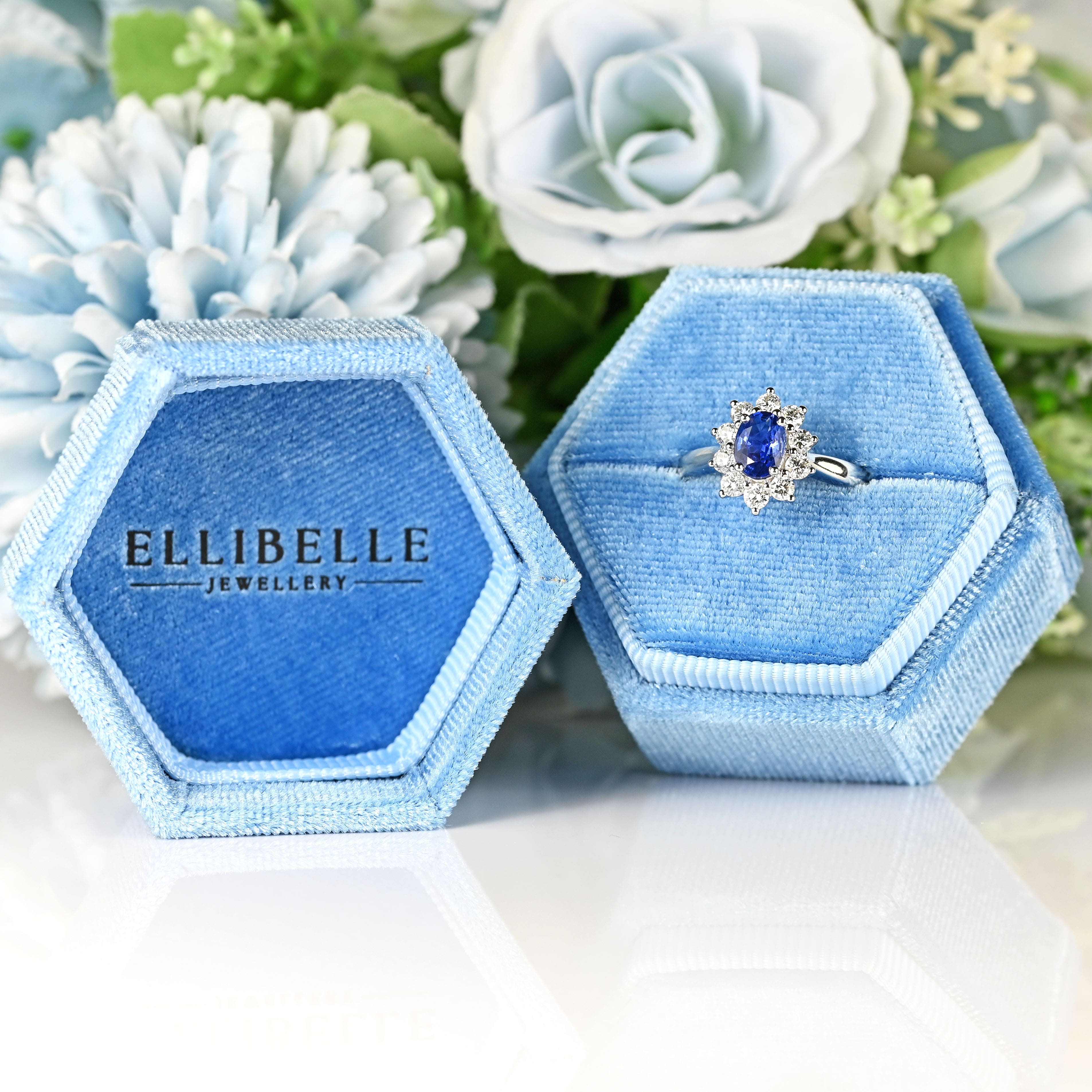 Ellibelle Jewellery Sapphire & Diamond 18ct White Gold Oval Cluster Ring (0.76cts)