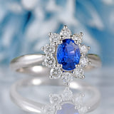 Ellibelle Jewellery Sapphire & Diamond 18ct White Gold Oval Cluster Ring (0.76cts)