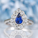 Ellibelle Jewellery Sapphire & Diamond 18ct White Gold Pear-Shaped Cluster Engagement Ring