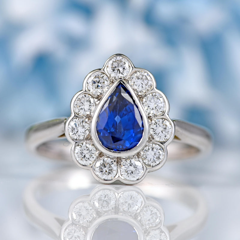 Ellibelle Jewellery Sapphire & Diamond 18ct White Gold Pear-Shaped Cluster Engagement Ring