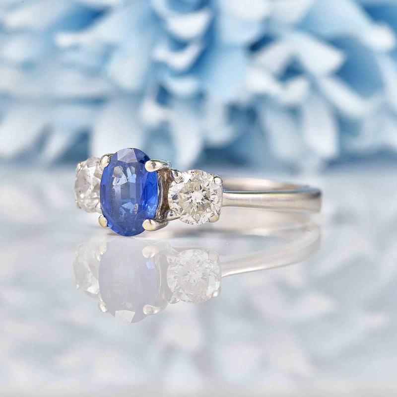 Ellibelle Jewellery Sapphire & Diamond 18ct White Gold Three-Stone Engagement Ring