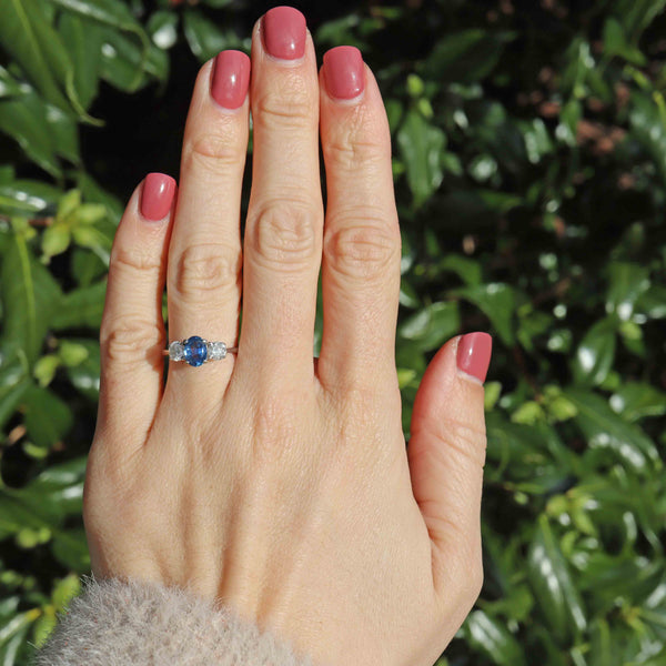 Ellibelle Jewellery Sapphire & Diamond 18ct White Gold Three-Stone Engagement Ring