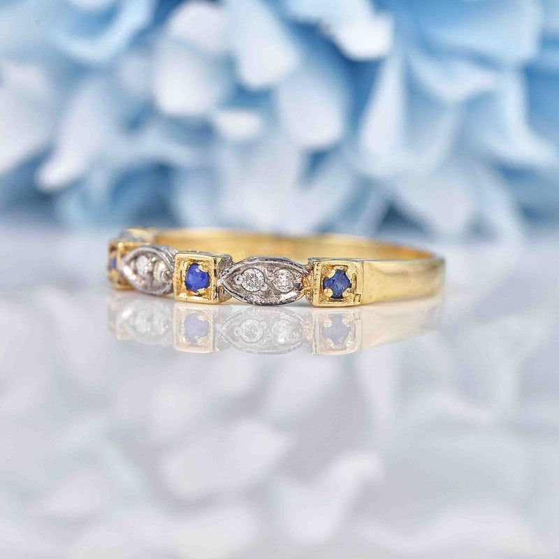 Ellibelle Jewellery Sapphire & Diamond 9ct Gold Geometric Stacking Band Ring