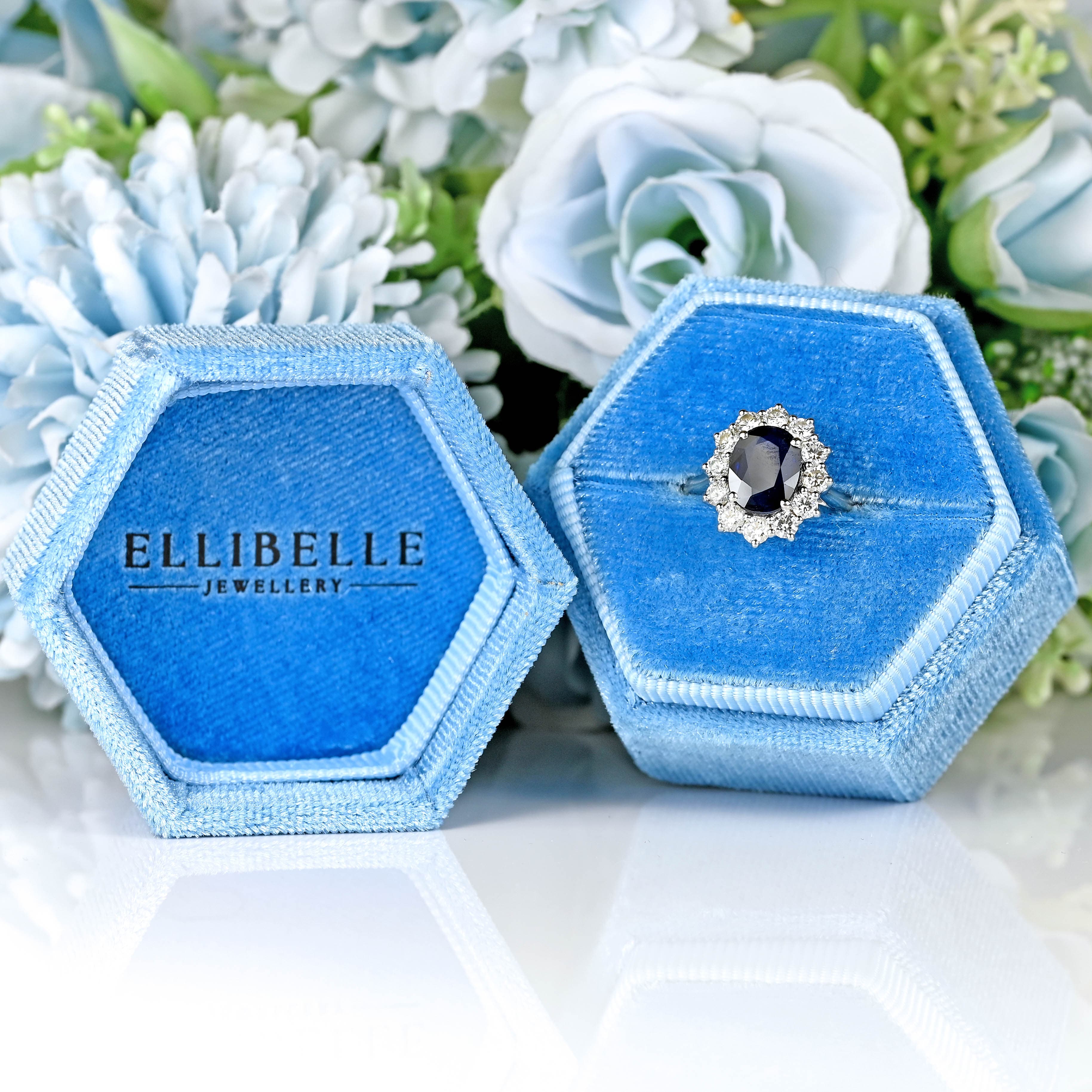 Ellibelle Jewellery Sapphire & Diamond Platinum Cluster Ring (1.62cts)