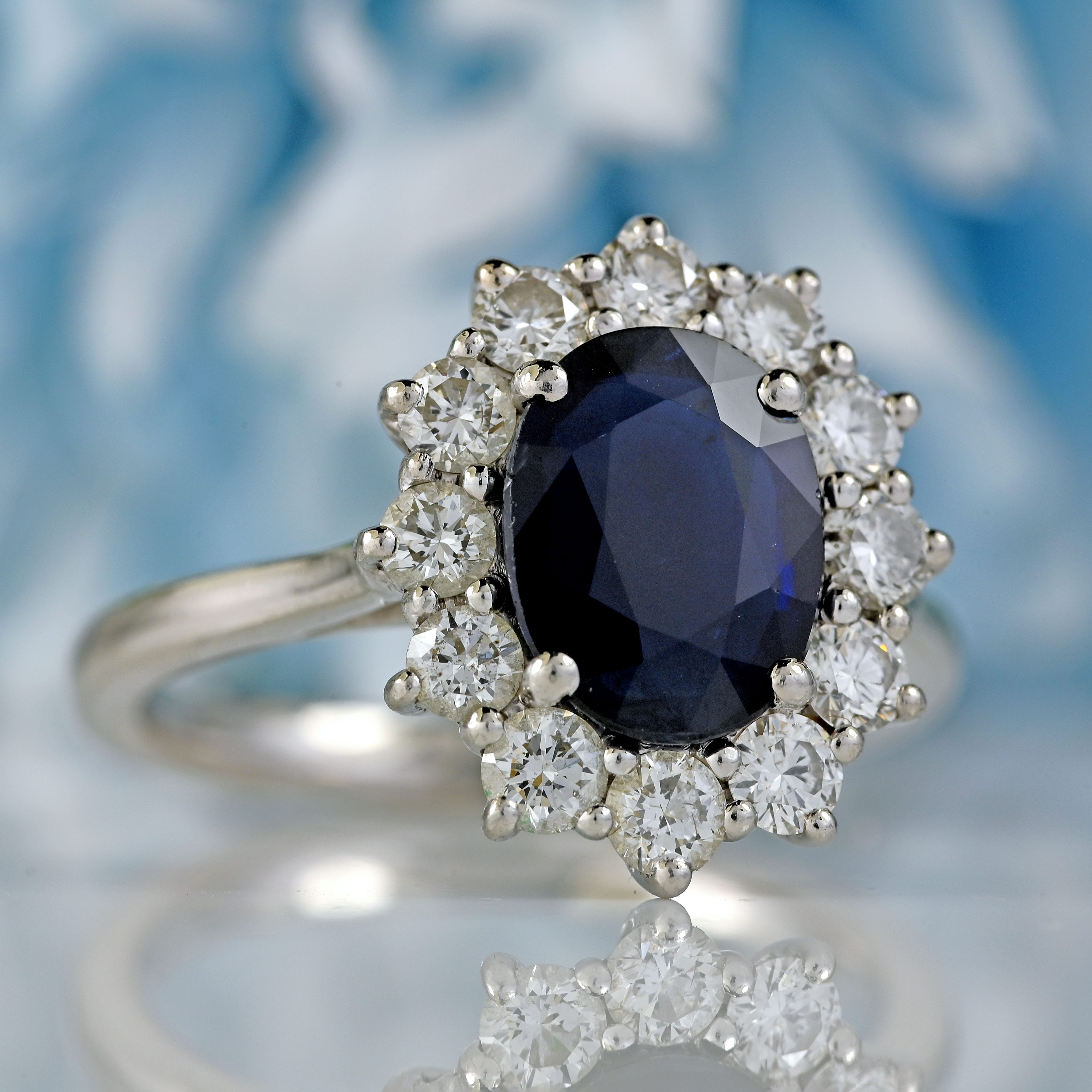 Ellibelle Jewellery Sapphire & Diamond Platinum Cluster Ring (1.62cts)
