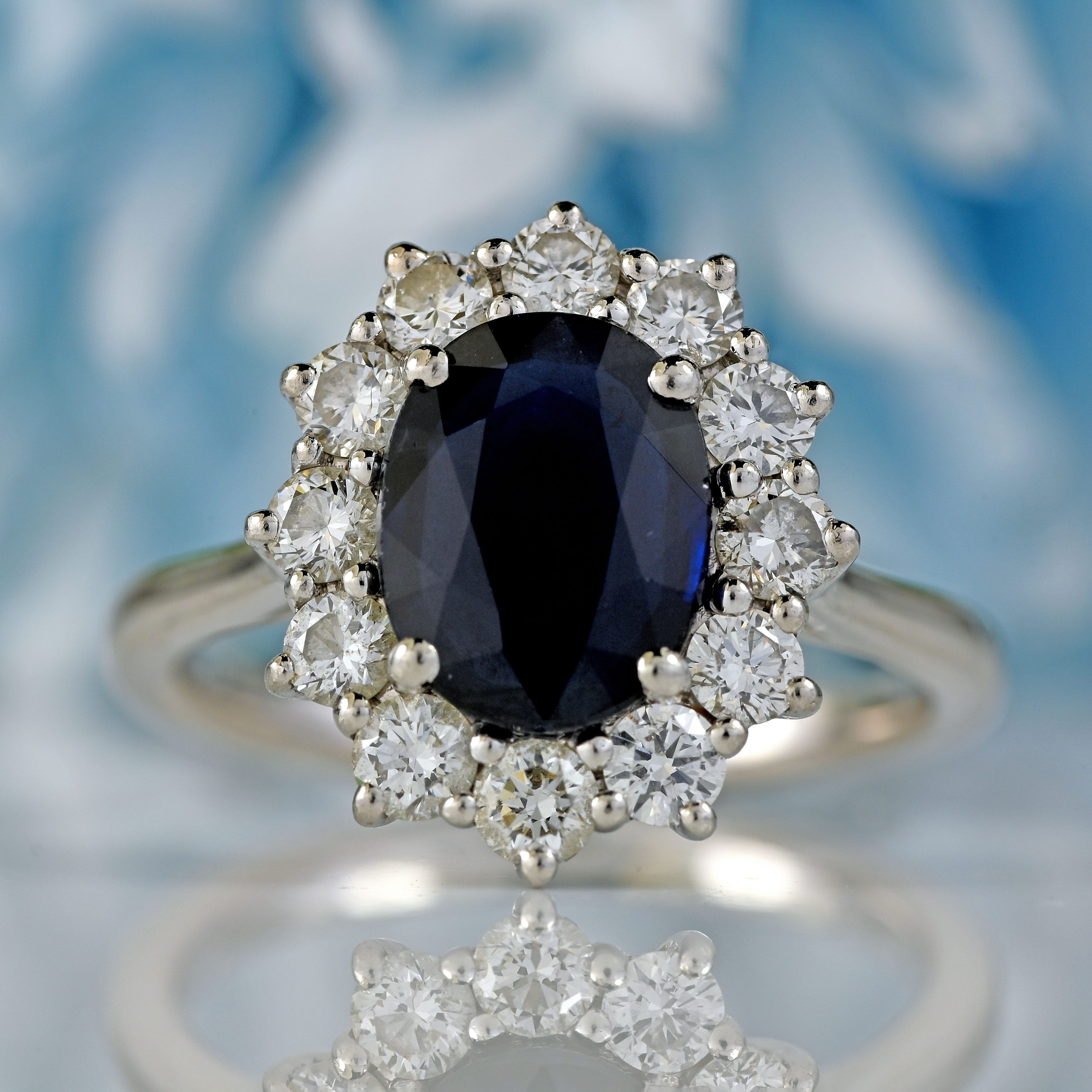 Ellibelle Jewellery Sapphire & Diamond Platinum Cluster Ring (1.62cts)