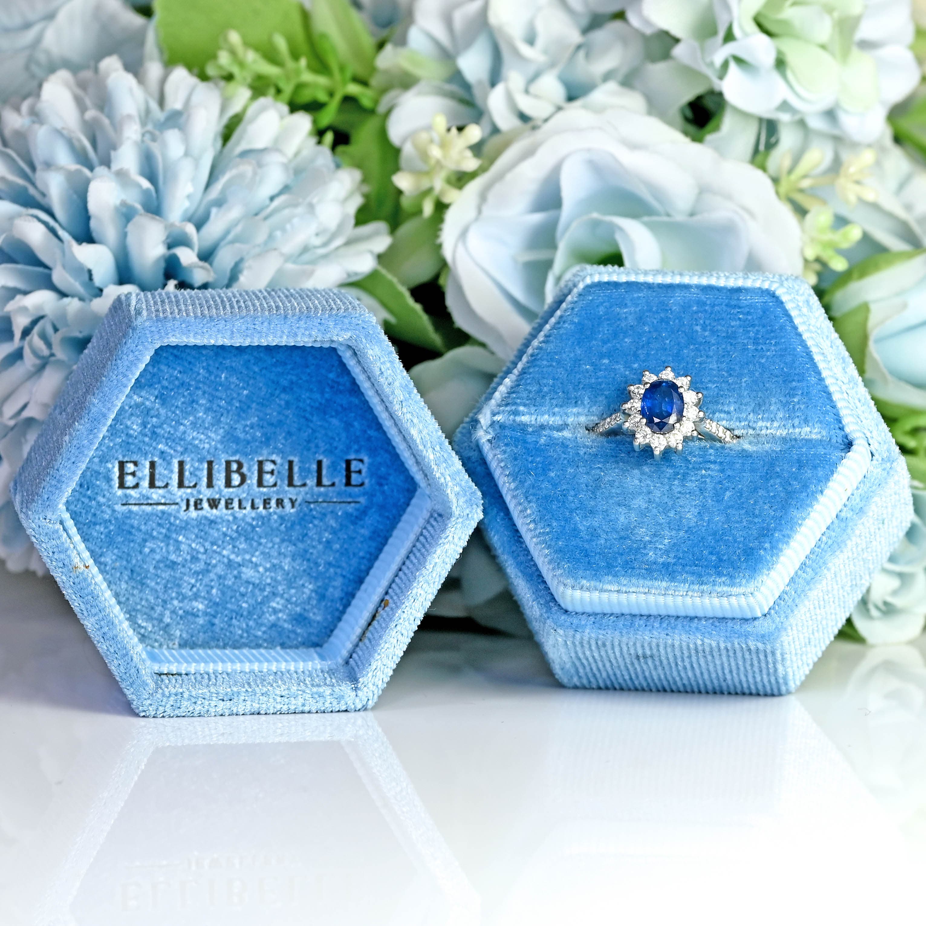 Ellibelle Jewellery Sapphire & Diamond Platinum Oval Cluster Ring (0.70cts)