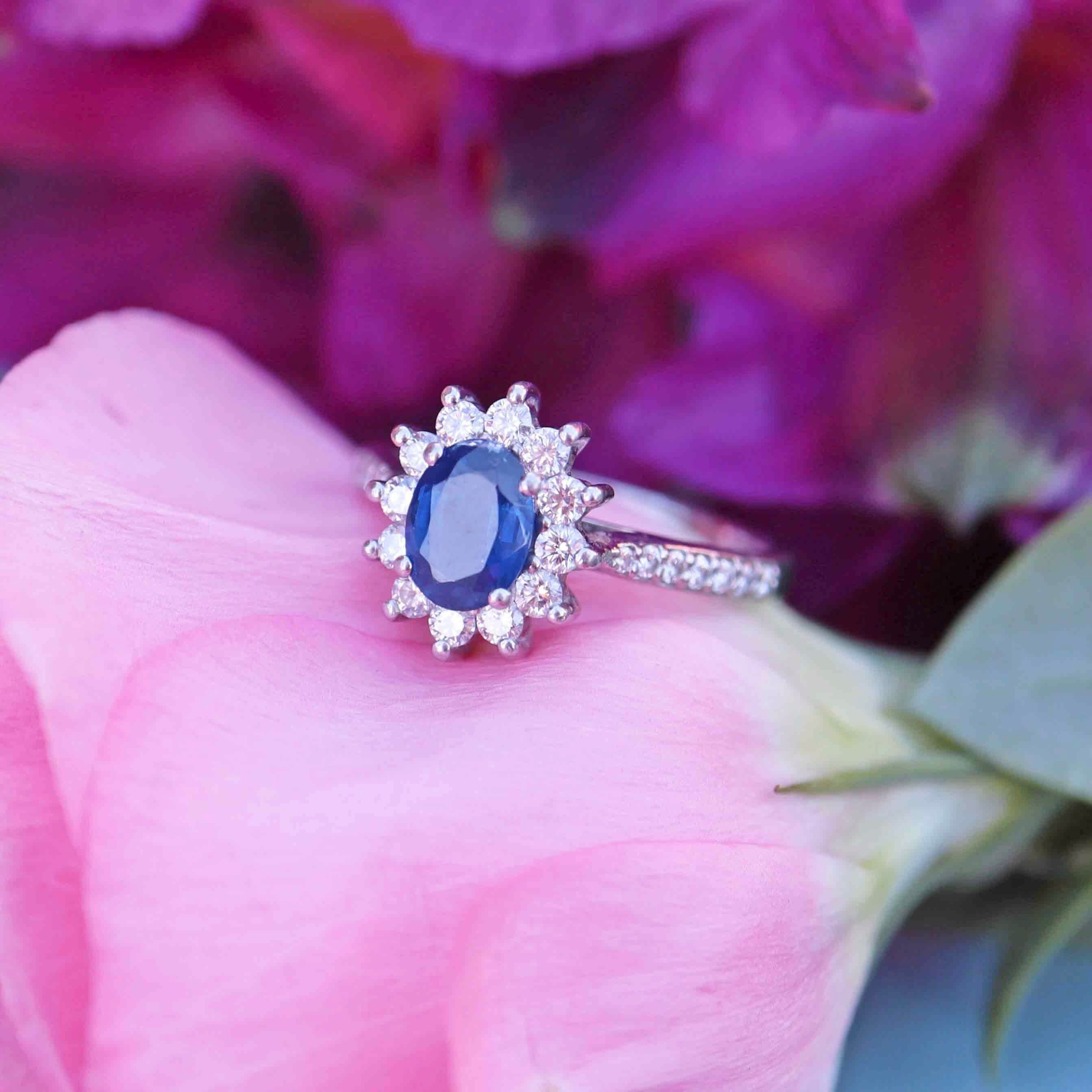 Ellibelle Jewellery Sapphire & Diamond Platinum Oval Cluster Ring (0.70cts)