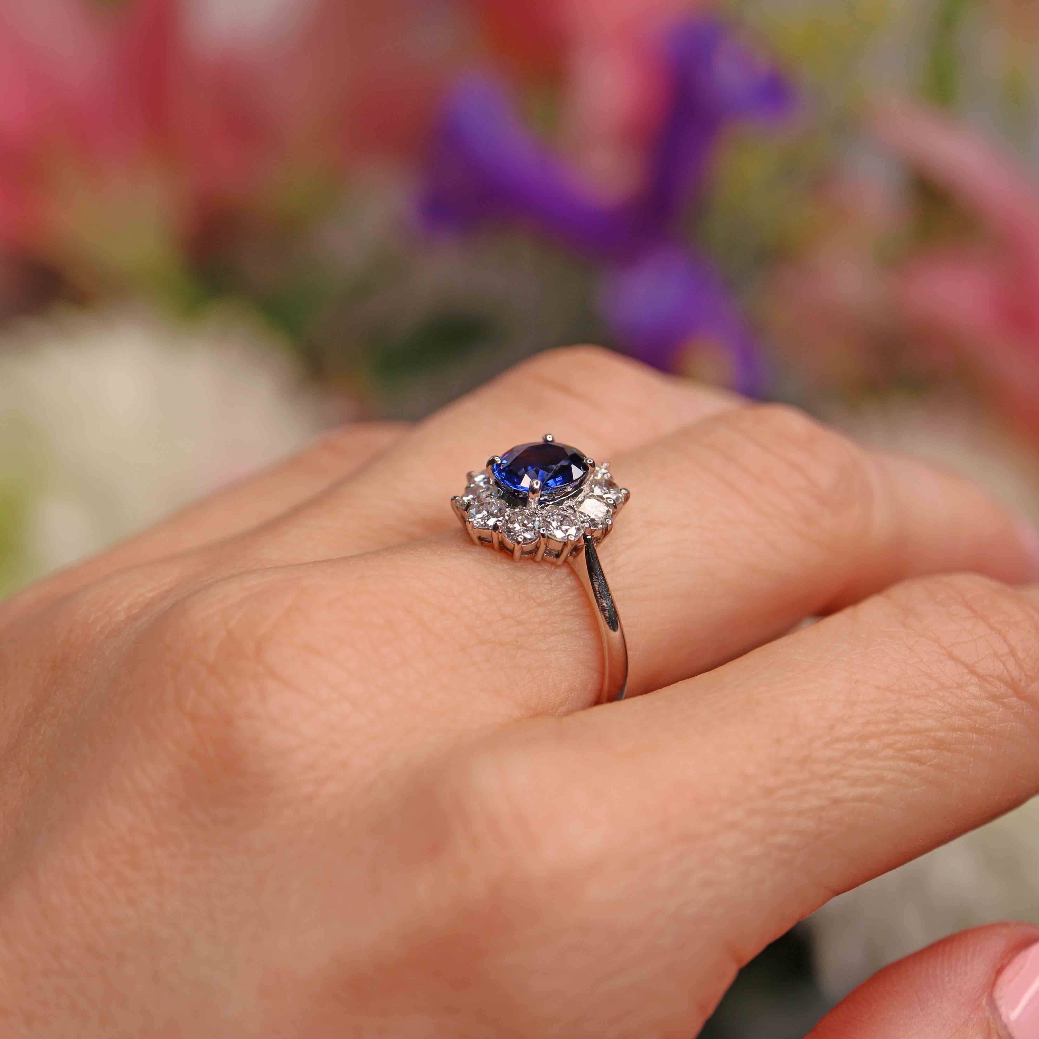 Ellibelle Jewellery Sapphire & Diamond Platinum Oval Cluster Ring (1.68cts)