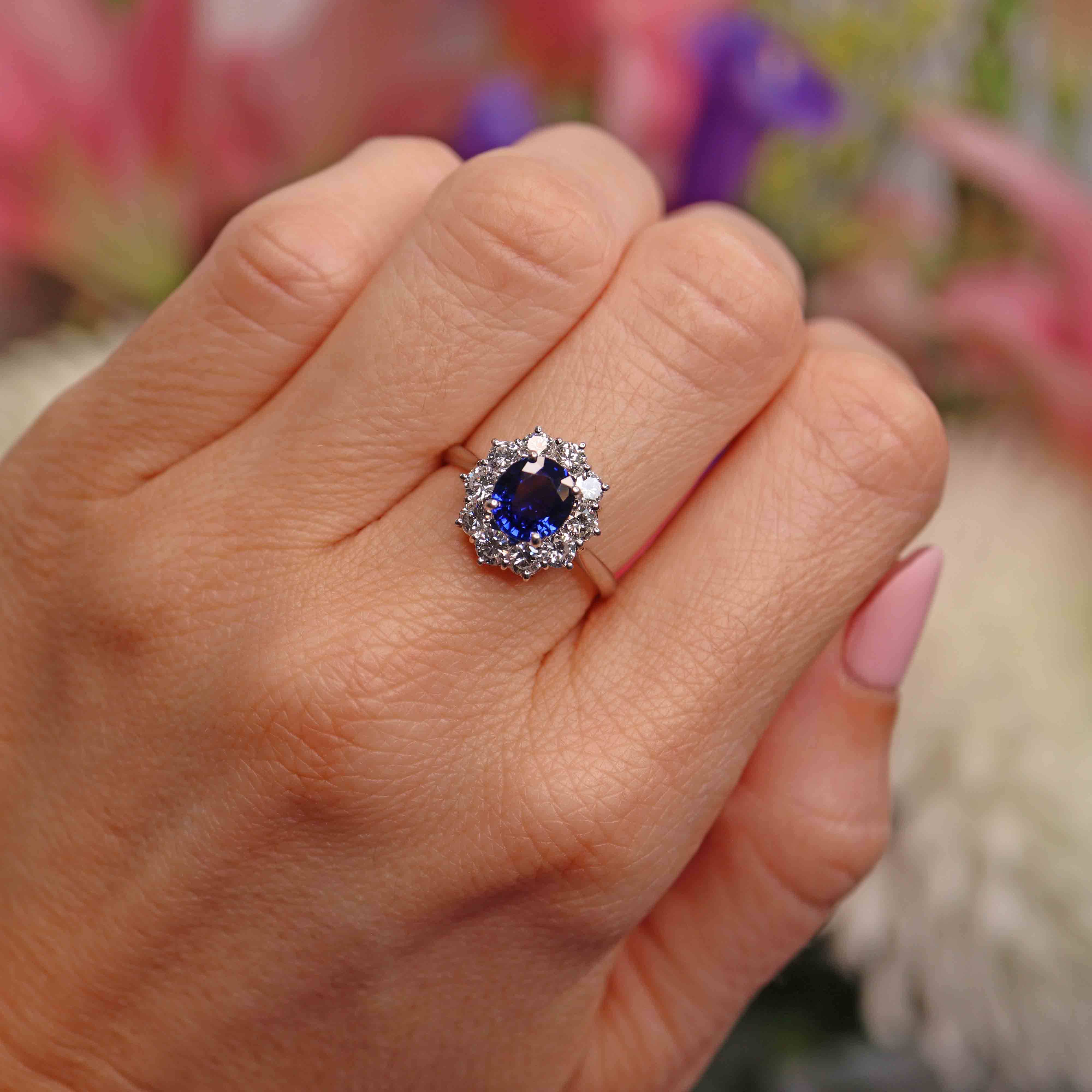 Ellibelle Jewellery Sapphire & Diamond Platinum Oval Cluster Ring (1.68cts)