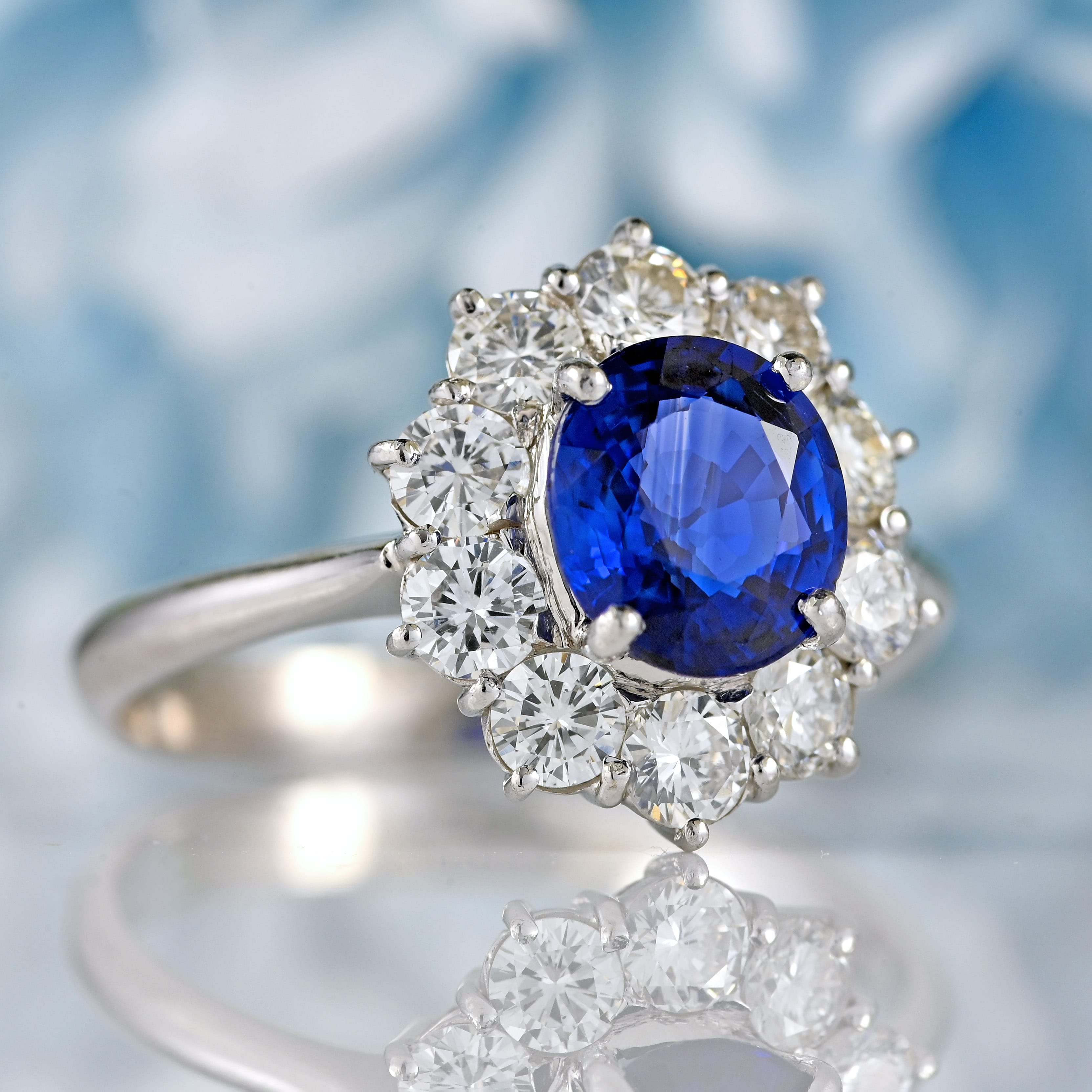 Ellibelle Jewellery Sapphire & Diamond Platinum Oval Cluster Ring (1.68cts)
