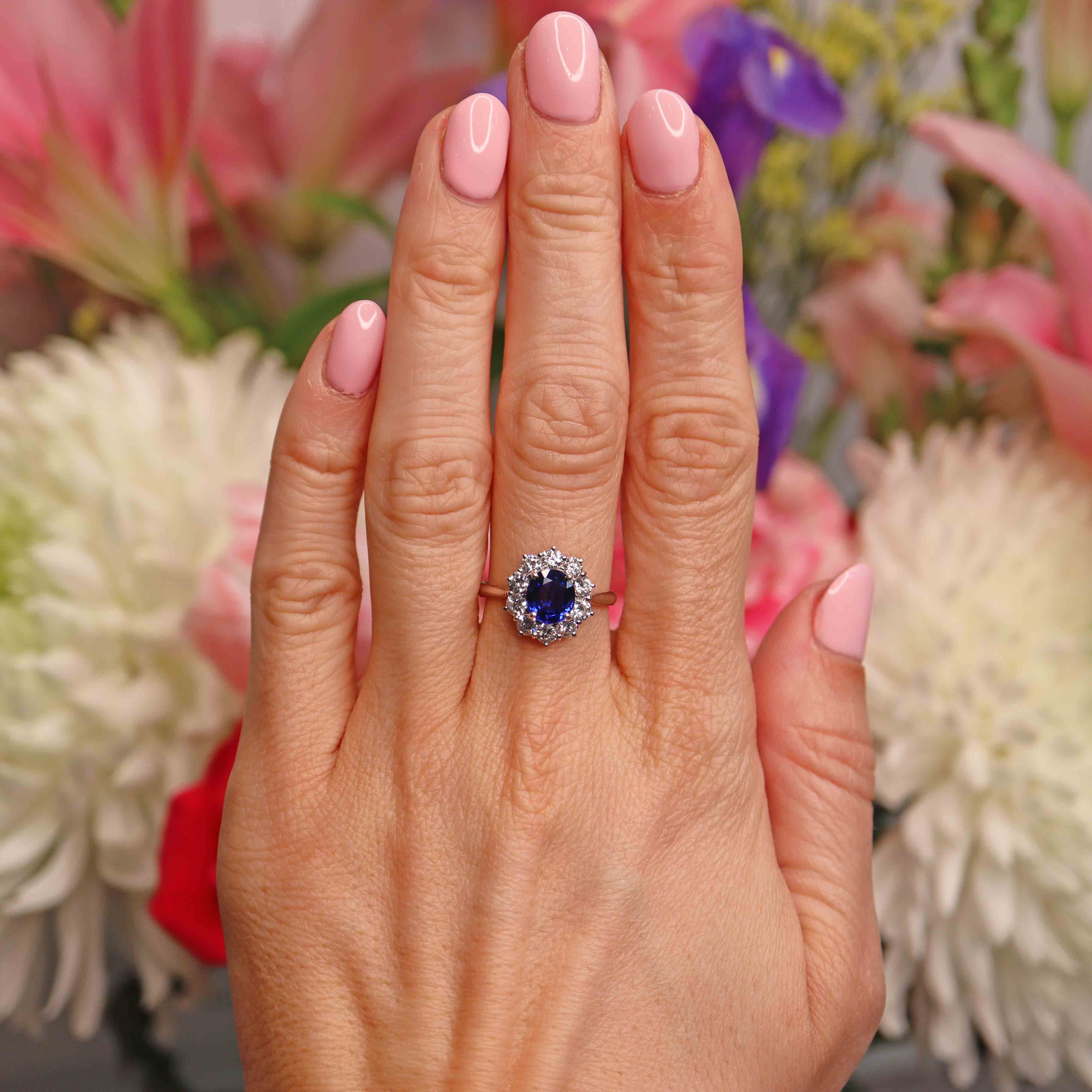 Ellibelle Jewellery Sapphire & Diamond Platinum Oval Cluster Ring (1.68cts)