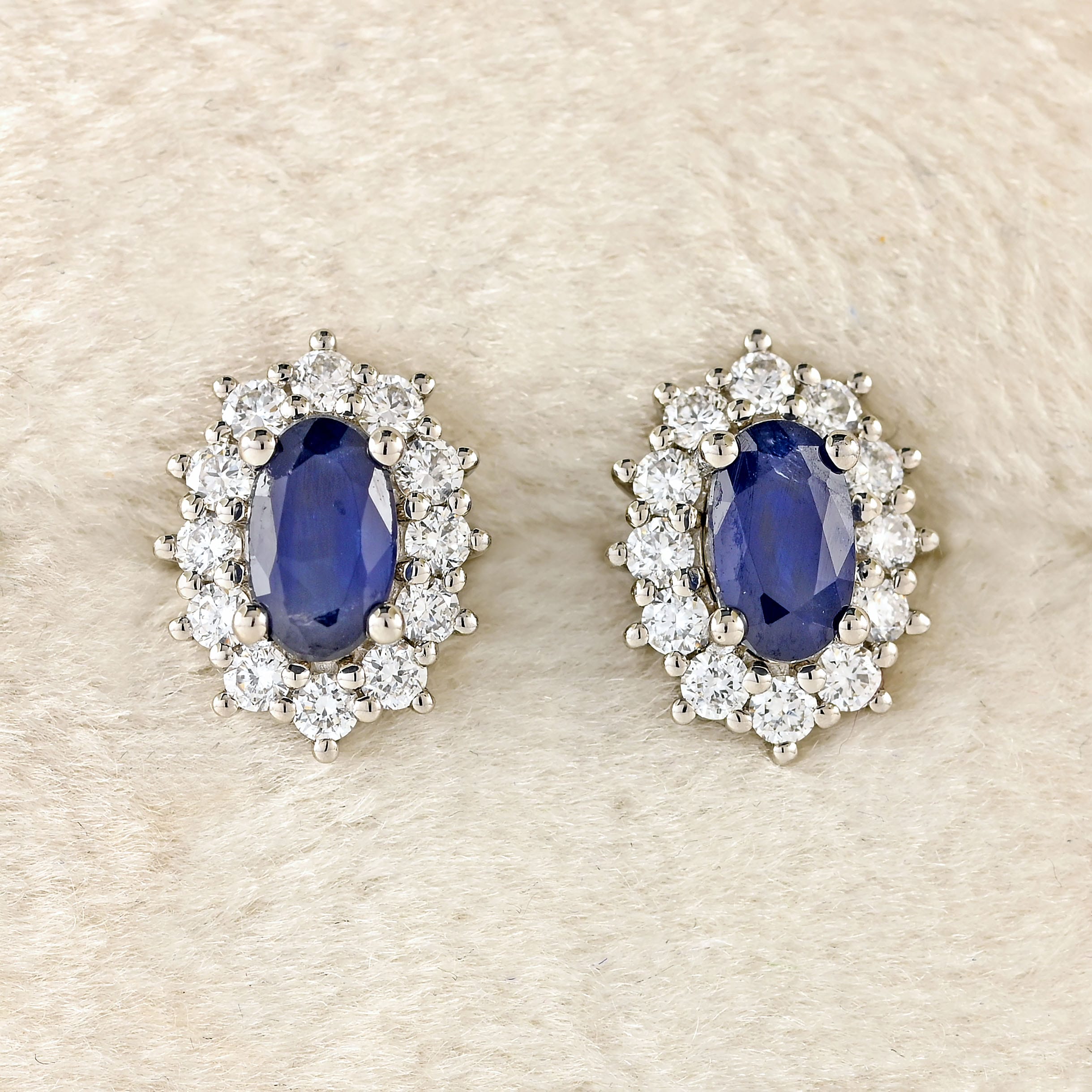 Ellibelle Jewellery Sapphire & Diamond Platinum Oval Cluster Stud Earrings