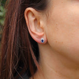 Ellibelle Jewellery Sapphire & Diamond Platinum Oval Cluster Stud Earrings