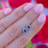 Ellibelle Jewellery Sapphire & Diamond Platinum Oval Cluster Stud Earrings