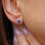 Ellibelle Jewellery Sapphire & Diamond Platinum Oval Cluster Stud Earrings