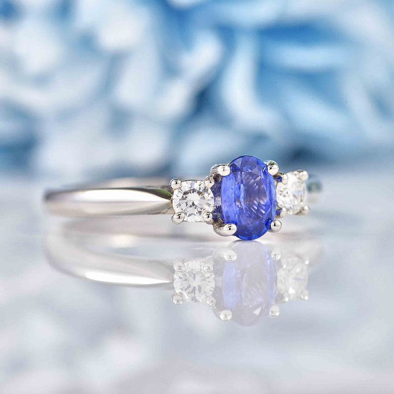 Ellibelle Jewellery Sapphire & Diamond Platinum Oval Three-Stone Engagement Ring (0.60ct)