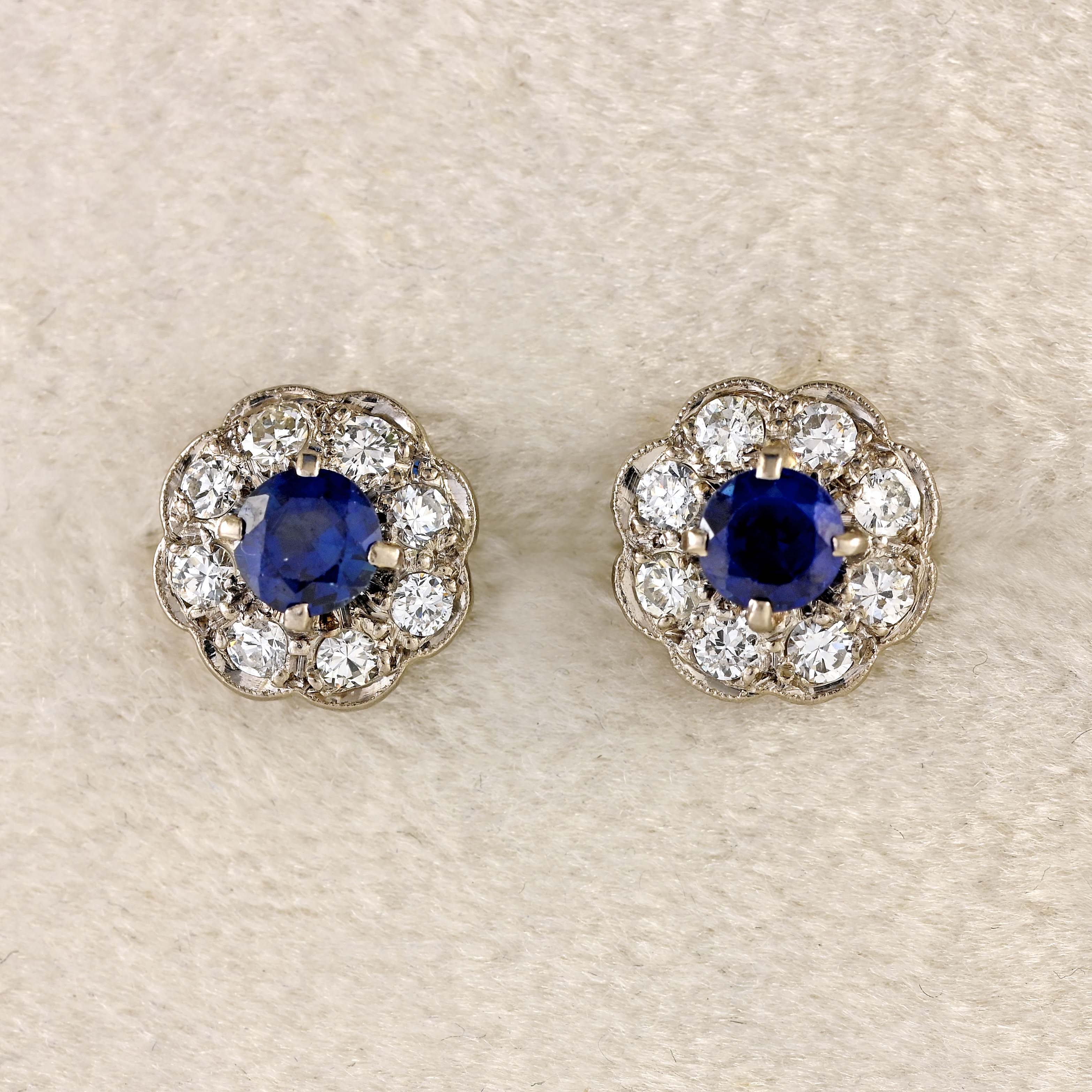 Ellibelle Jewellery Sapphire & Diamond White Gold Cluster Stud Earrings