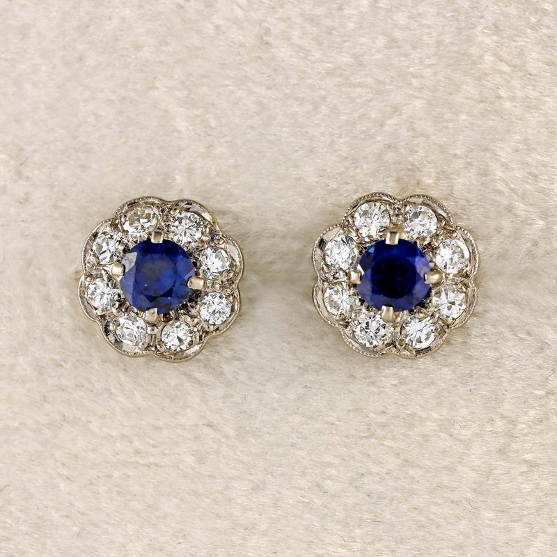 Ellibelle Jewellery Sapphire & Diamond White Gold Cluster Stud Earrings