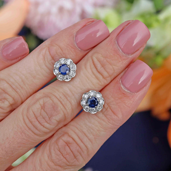 Ellibelle Jewellery Sapphire & Diamond White Gold Cluster Stud Earrings