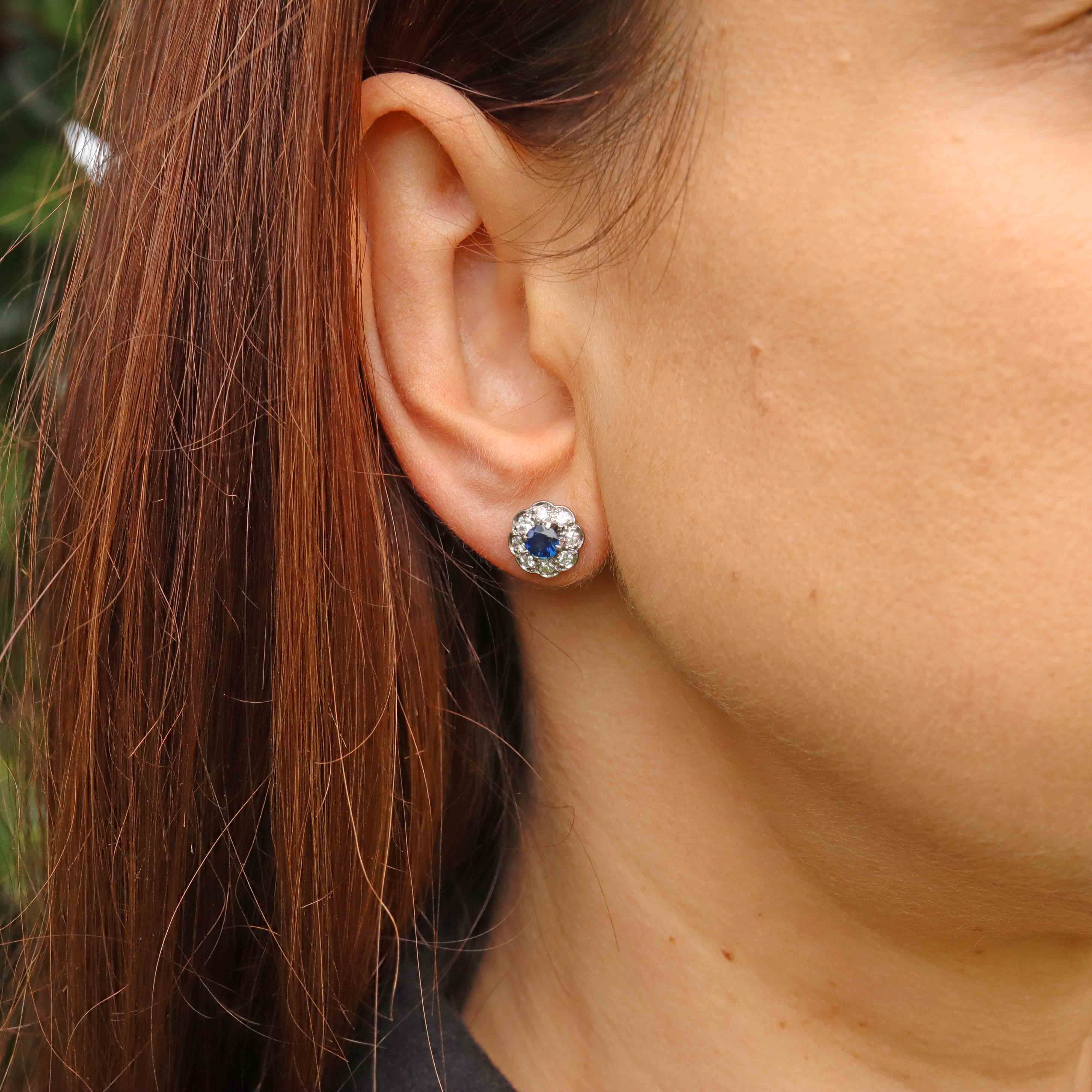 Ellibelle Jewellery Sapphire & Diamond White Gold Cluster Stud Earrings